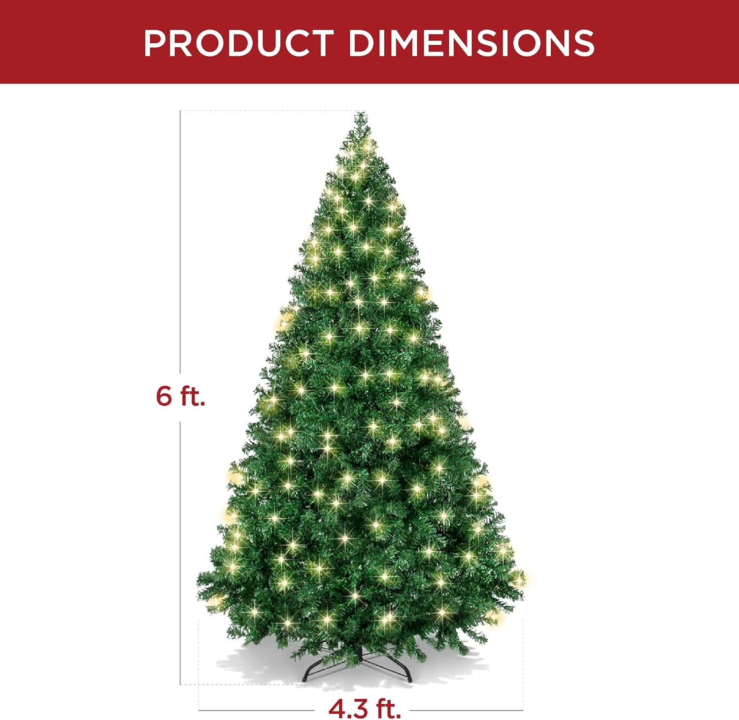 Best Choice Products Árbol de Navidad artificial preiluminado de 6 pies con bisagras para el hogar, oficina, decoración de fiesta con 1,000 puntas
