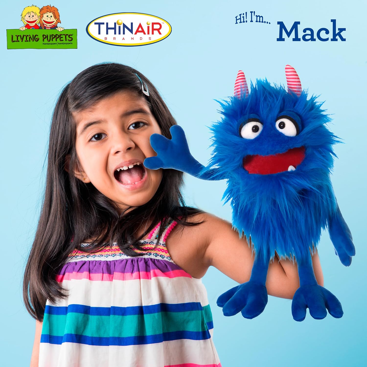 Living Puppets – Mack The Blue Friendly Monster, marioneta de mano de felpa para niños y niñas