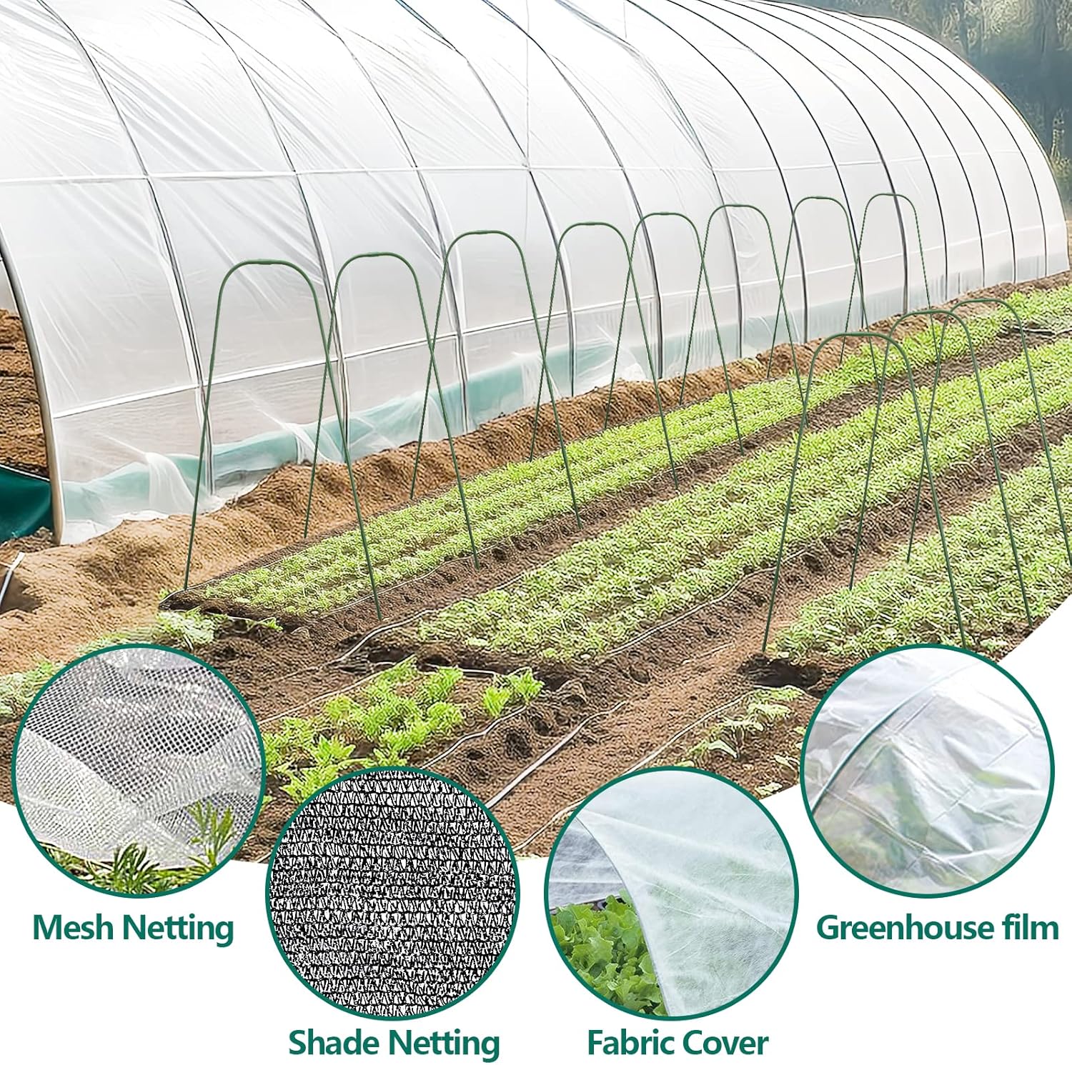 Paquete de 12 aros de jardín para camas elevadas, aros de invernadero, túnel de cultivo, marco de soporte de acero recubierto de plástico con 24