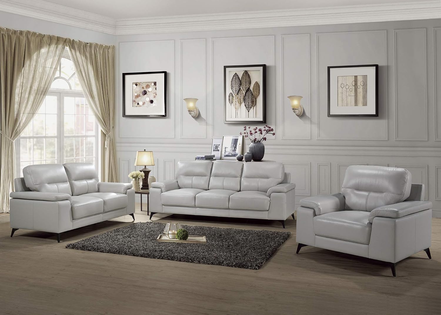 Homelegance Sofá de cuero de 89″, gris plateado