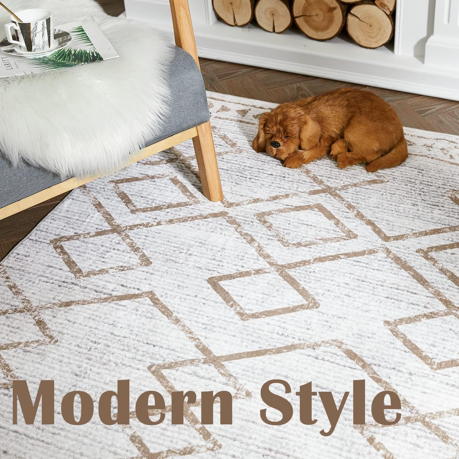 jinchan Alfombra de área de 2 x 3 pulgadas, lavable, moderna, suave, antideslizante, para interiores, con estampado geométrico, alfombra fina para