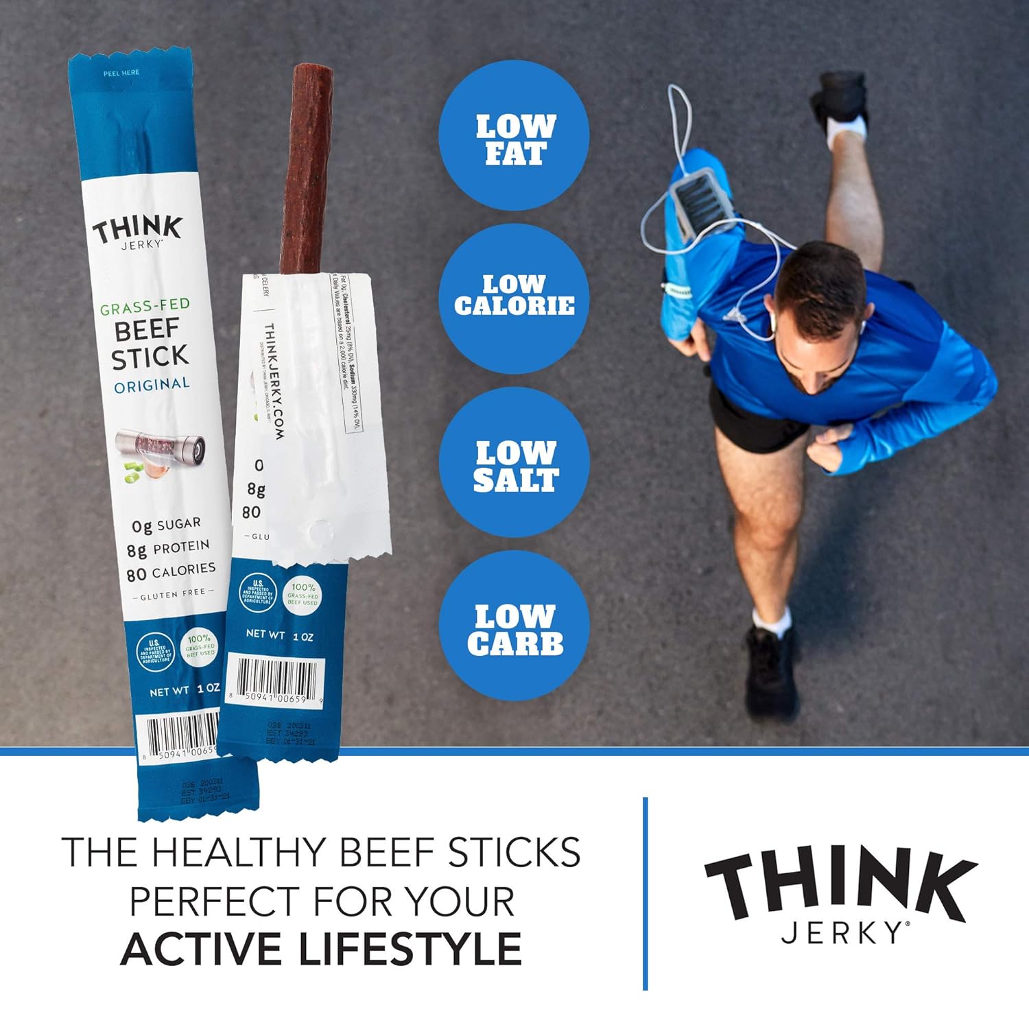 Palitos de carne de vacuno alimentada con pasto y pavo de rango libre de Think Jerky