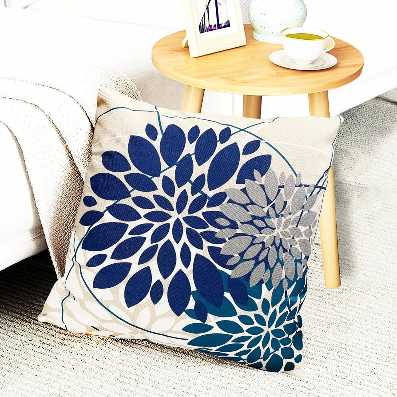 Juego de 2 fundas de almohada decorativas azules de 22 x 22 pulgadas para sofá, sala de estar, dormitorio, automóvil al aire libre, funda de