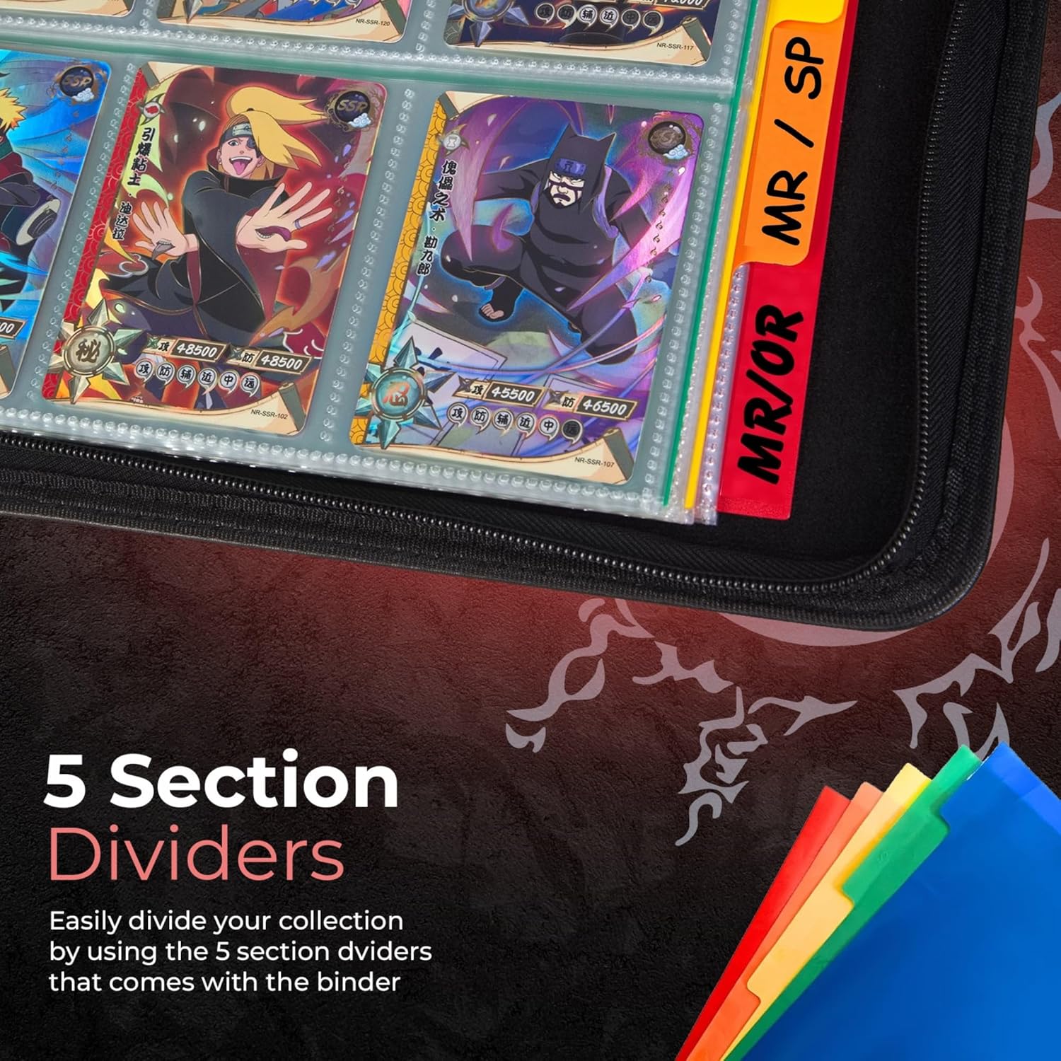 Carpeta de tarjetas de anime con divisores, soporte para tarjetas coleccionables TCG compatible con tarjetas Naruto, 900 bolsillos para colección