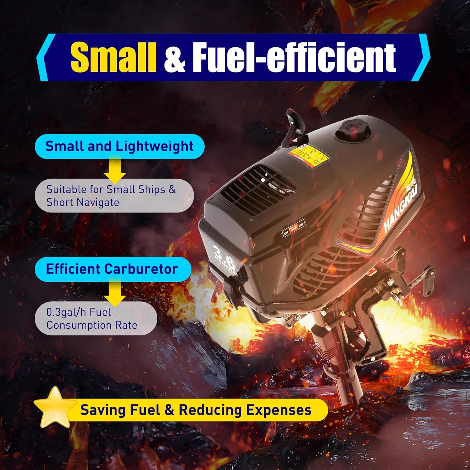 Motor fuera de borda de 2 tiempos, motor de lancha pesada de 3.6 HP 55CC para lanchas de pesca, lanchas motoras y botes inflables, sistema de