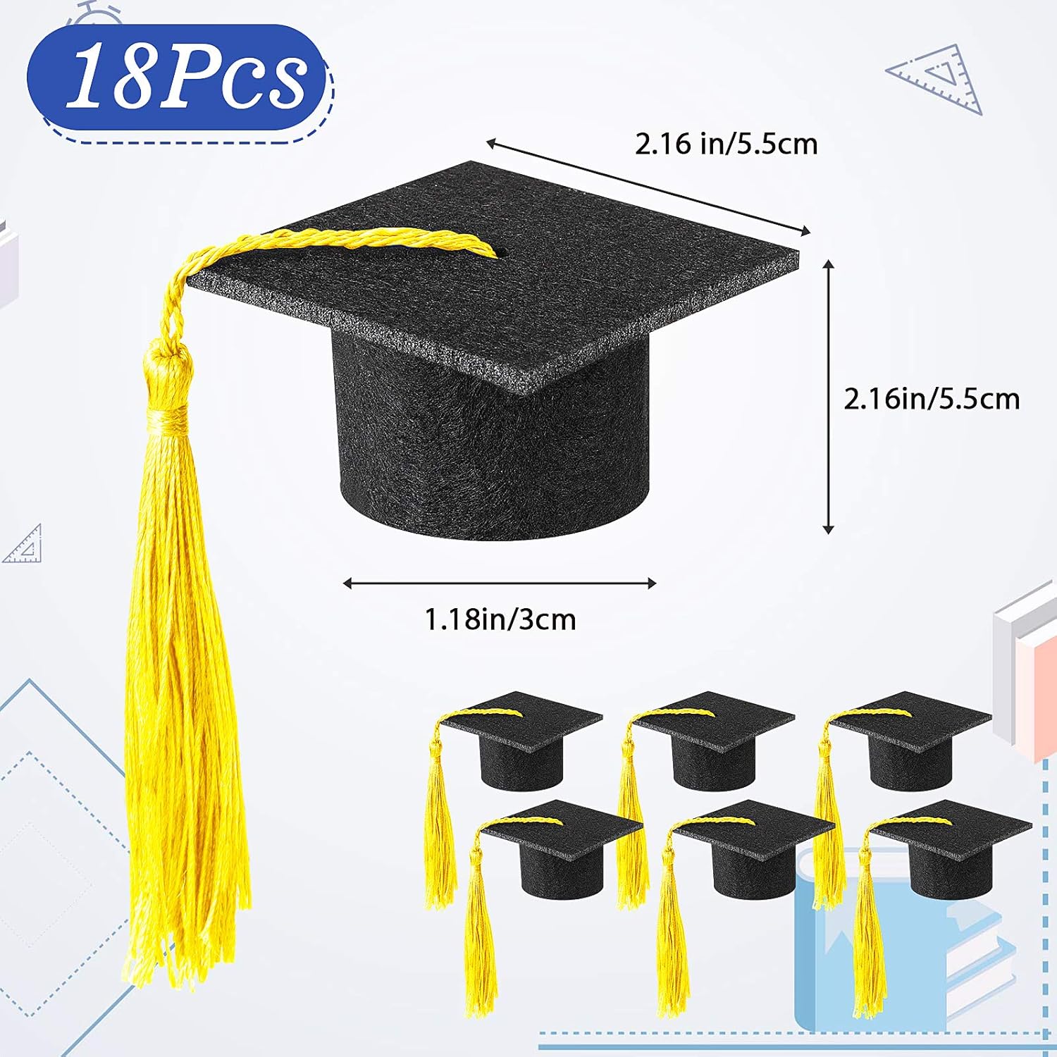 18 mini gorras de graduación 2024 con borlas, decoración de botella de vino de graduación, licenciatura, graduación, sombrero, decoraciones de