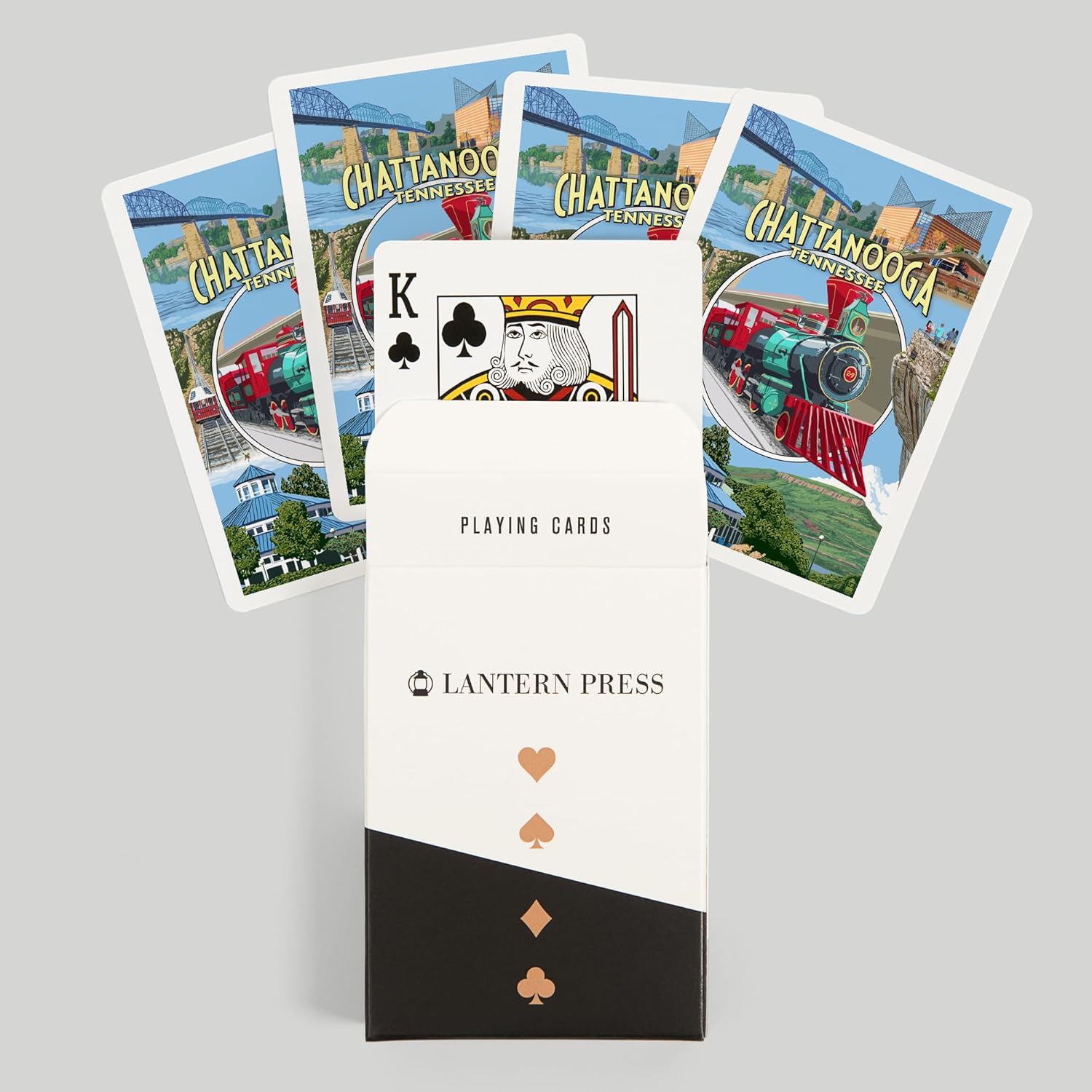 Lantern Press Chattanooga, Tennessee, escenas de montaje (52 cartas de juego, baraja de cartas de tamaño póquer con comodines)