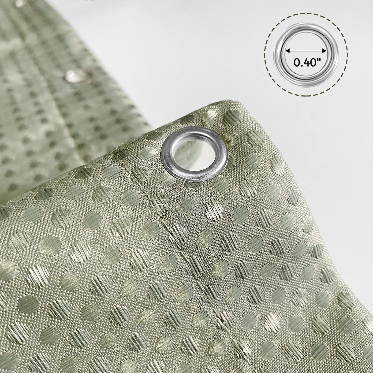 Cortina de ducha verde salvia, cortina de ducha de tejido gofre para juego de baño con ganchos, decoración impermeable de lujo estilo spa de hotel,