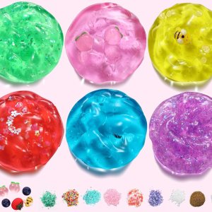 Kit de limo de cristal transparente para niñas de 10 a 12 años, cubo de gelatina rosa melocotón, limo crujiente, amarillo, morado, verde y azul, Kit de limo de cristal transparente para niñas de 10 a 12 años, cubo de gelatina rosa melocotón, limo crujiente, amarillo, morado, verde y azul,