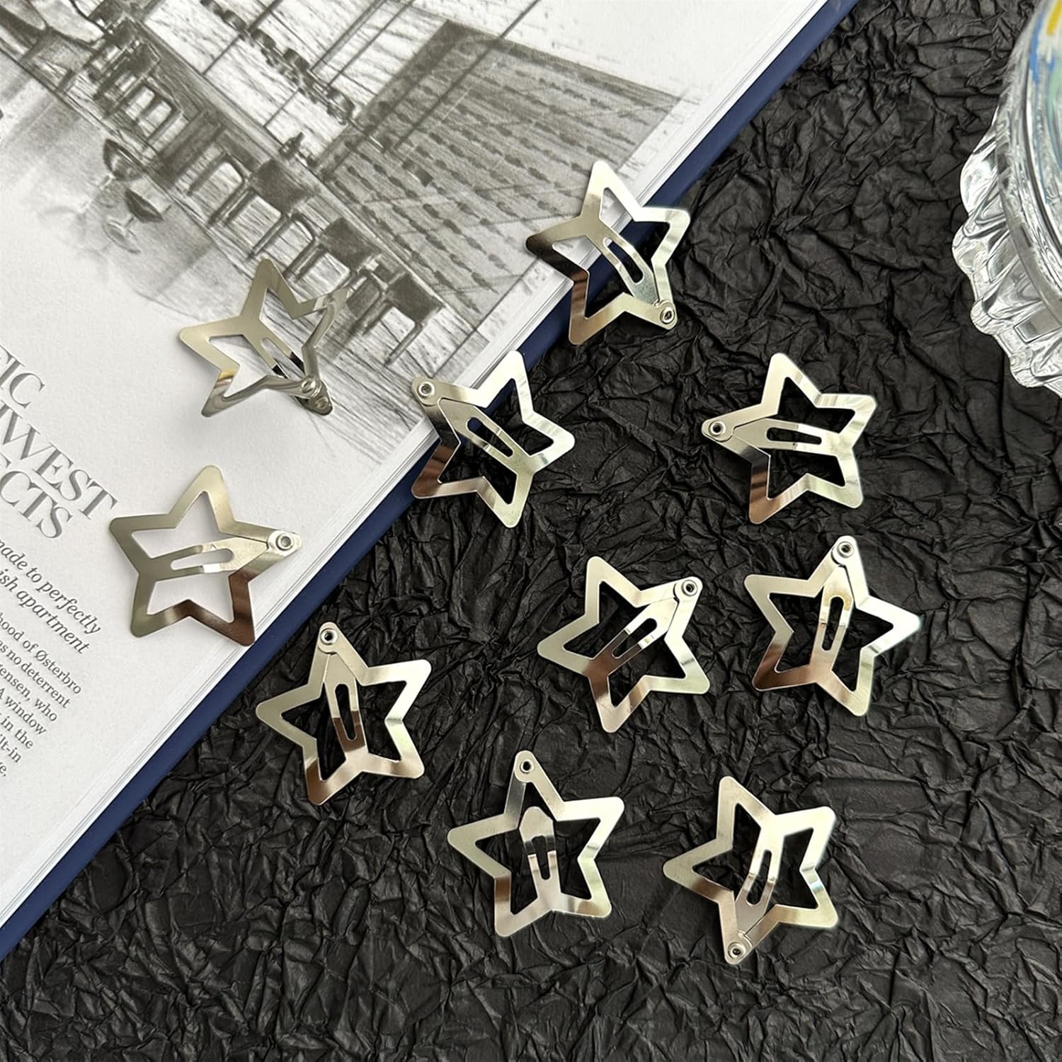 Pinzas para el cabello Y2K de la década de 2000, pasadores de pelo antideslizantes, accesorios para el cabello de estrella plateadas, pinzas para el