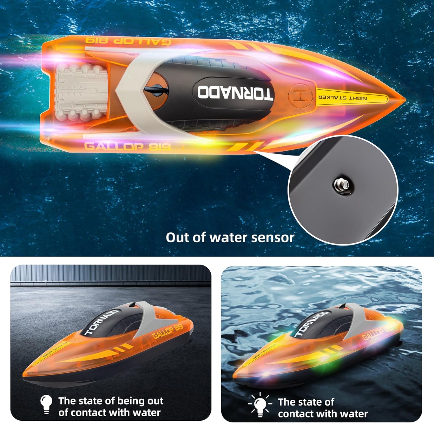 Barco a control remoto para niños de 8 a 12 años, 15+ MPH barco de control remoto rápido con luces LED, 2.4G RC barcos eléctricos para piscina y