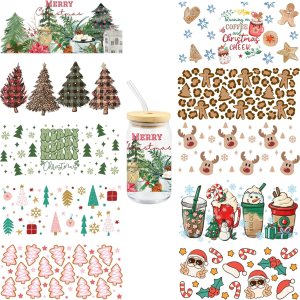 10 hojas de calcomanías de transferencia de Navidad UV DTF 3D tazas envolturas calcomanías para taza de vidrio Libbey de 16 onzas impermeable frotar 10 hojas de calcomanías de transferencia de Navidad UV DTF 3D tazas envolturas calcomanías para taza de vidrio Libbey de 16 onzas impermeable frotar