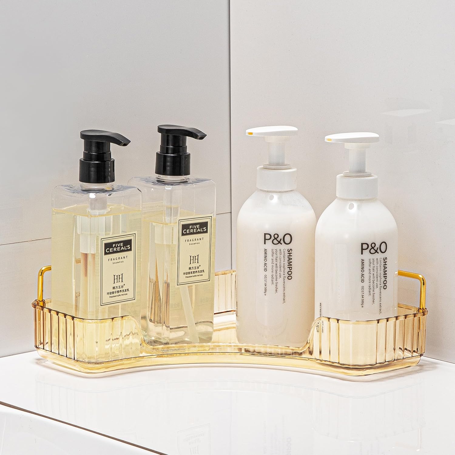 Organizador de esquina para mostrador de baño, estante de encimera de baño, organizador de maquillaje para tocador, bandeja de perfume para