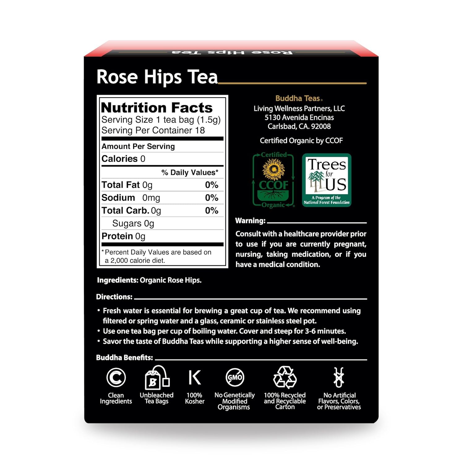 Buddha Teas Té orgánico de rosa mosqueta – OU Kosher, USDA orgánico, CCOF orgánico, 18 bolsas de té sin blanqueador