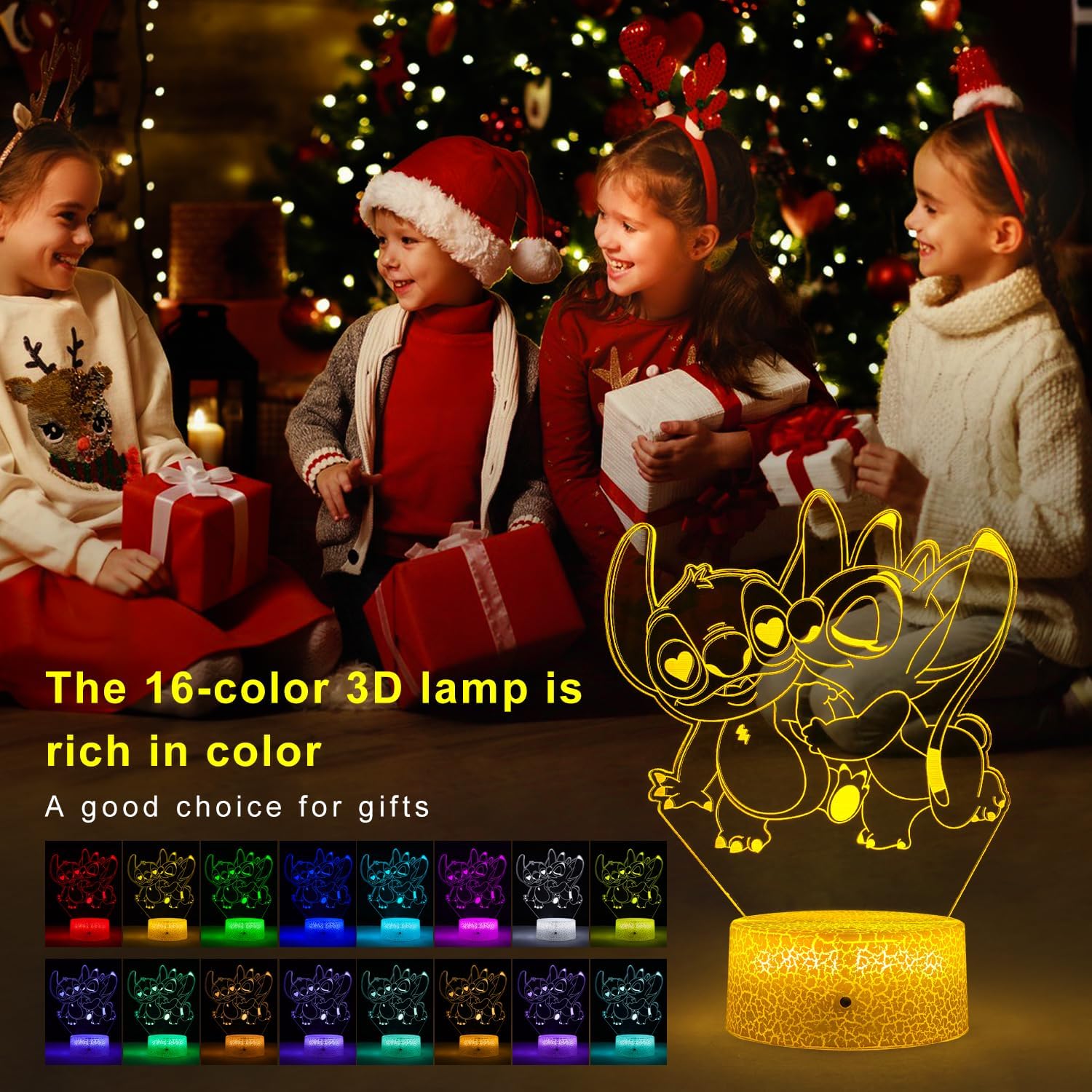Stitch Night Lights,Stitch Lamp, Stitch Gifts ,With Remote & Smart Touch,7 Colors + 16 Colors Changing Opreated,Dimmable lamp for Children’s Room