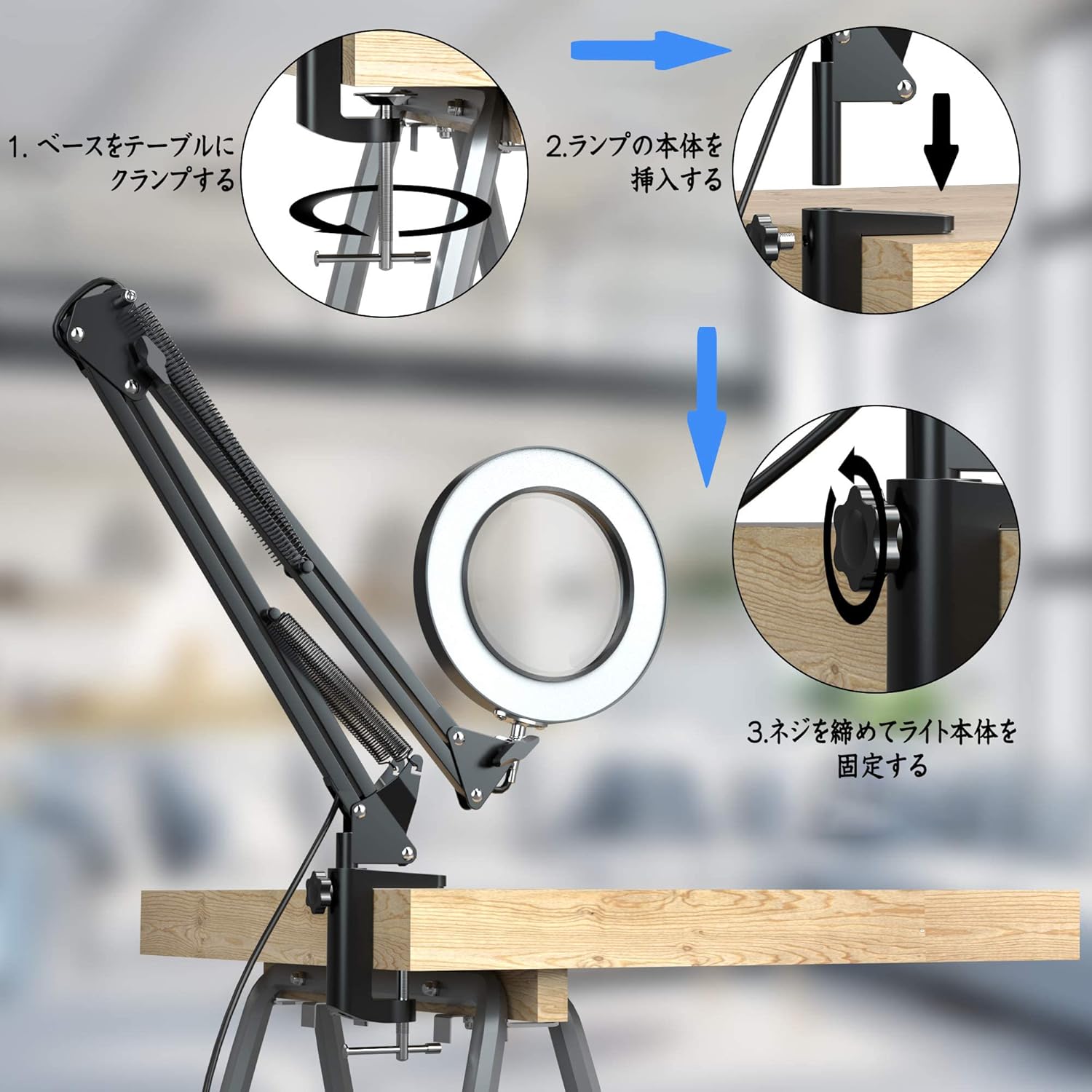 Lámpara de escritorio con aumento LED con abrazadera para lectura, computadora, dibujo, reparaciones, brazo giratorio ajustable de 29 pulgadas, lupa