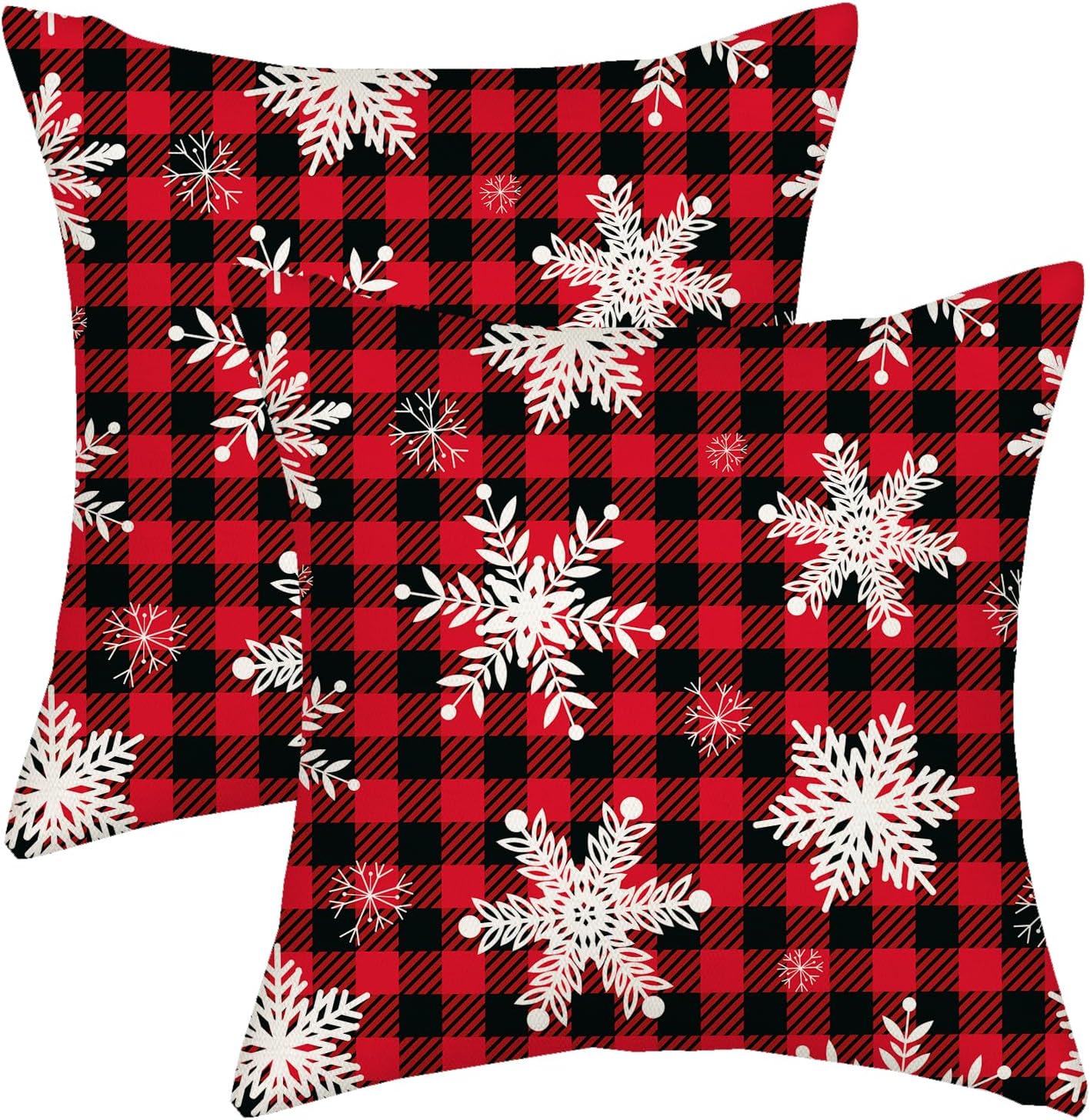 AGAYNA Juego de 2 fundas de almohada de Feliz Navidad de 20 x 20 pulgadas, diseño de búfalo rojo y negro a cuadros, fundas de cojín decorativas para