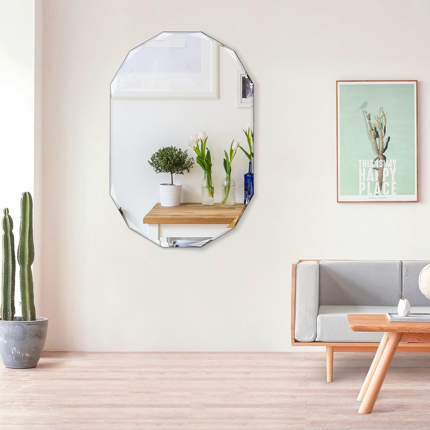 Muzilife Espejo de pared ovalado biselado de 24 x 36 pulgadas, espejo festoneado sin marco, espejo de cápsula grande con tablero de MDF para baño,