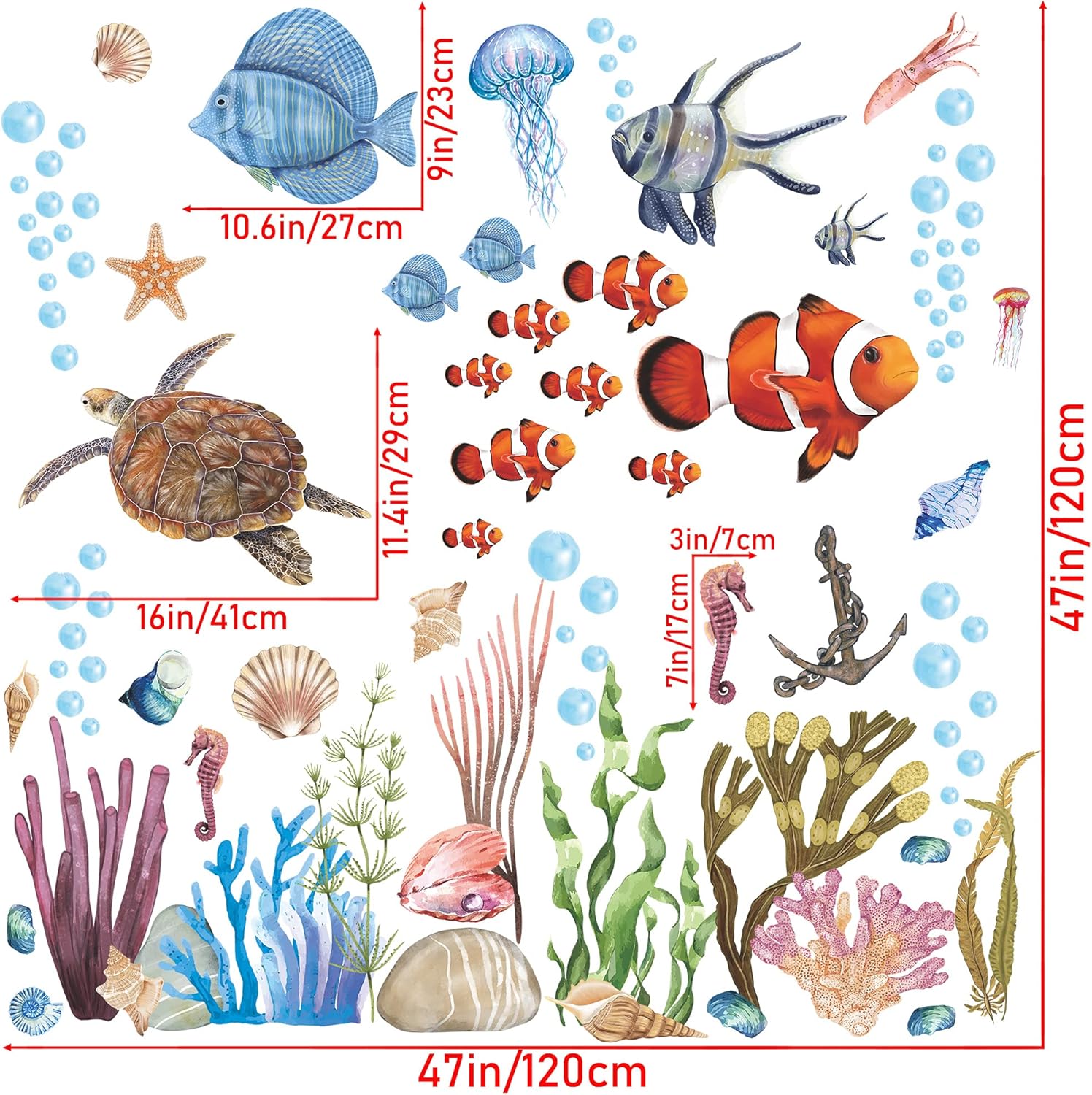 RW-1045 – Calcomanías de pared de animales marinos submarinos 3D, calcomanías de pared de animales marinos submarinos, bricolaje, peces corales,