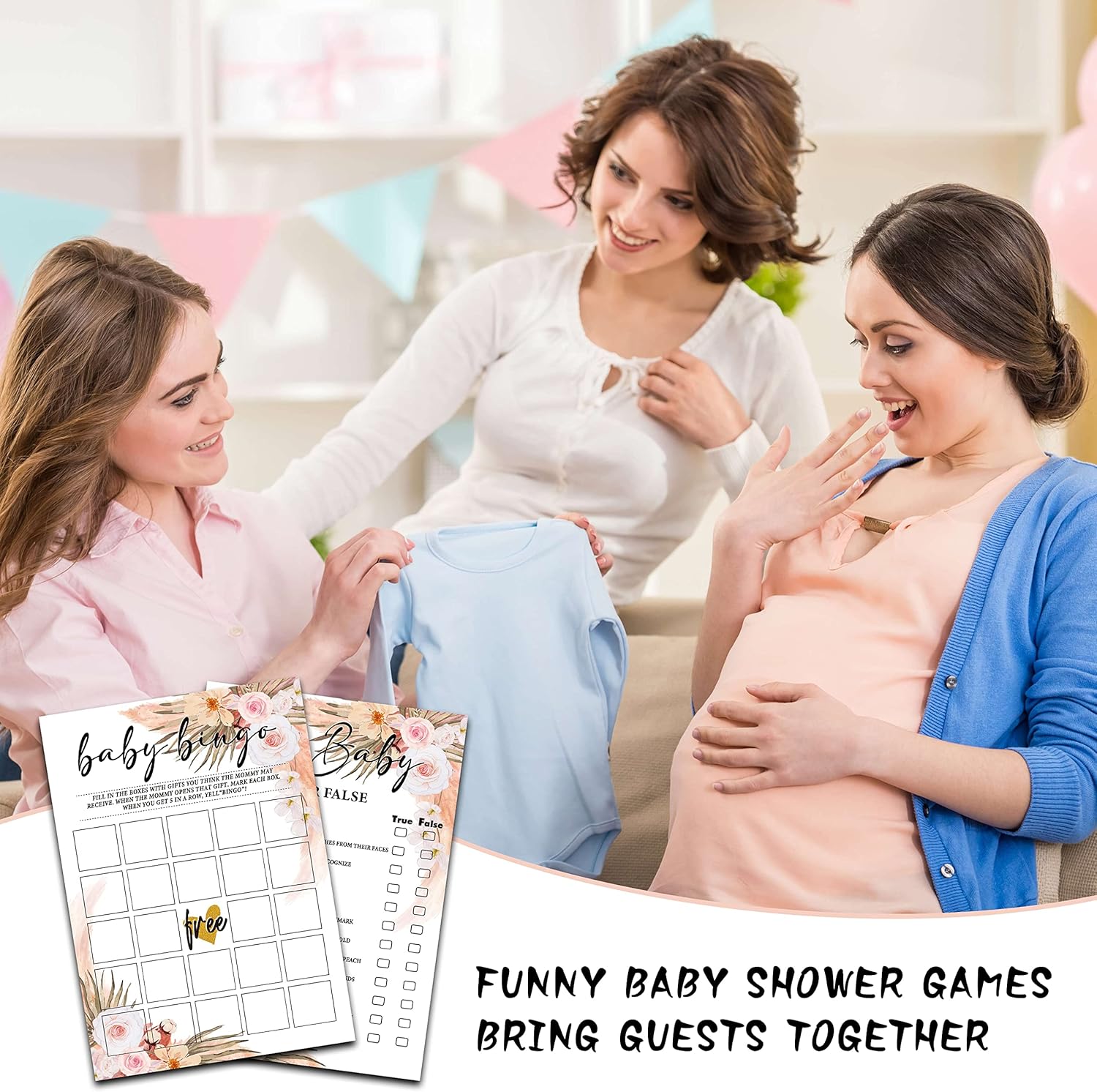 ISOVF 30 juegos de baby shower florales bohemios con 1 tarjeta de respuesta (5 x 7 pulgadas), 2 juegos de doble cara – Oh Baby True o False & Baby