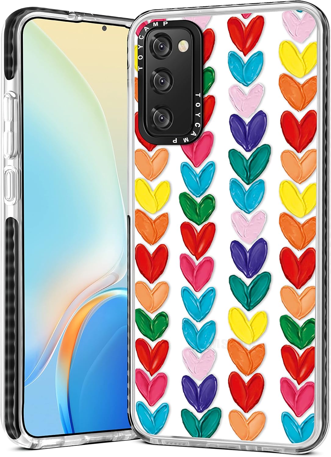 Toycamp Funda para Samsung Galaxy S20 FE 5GS20 FE, bonito diseño de corazones coloridos para mujeres, niñas, niños, adolescentes, funda transparente
