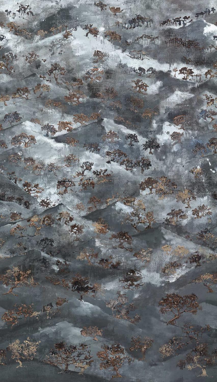 CONCORD WALLCOVERINGS  Mural de pared abstracto para dormitorio, montañas, árbol, gris, negro, marrón, 63 pulgadas de ancho x 110 pulgadas de alto,