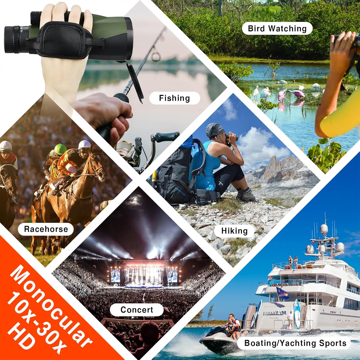 Zoom 10-30×60 Monocular de alta potencia para adultos, telescopio impermeable con adaptador de teléfono, trípode y funda de cuero, perfecto para