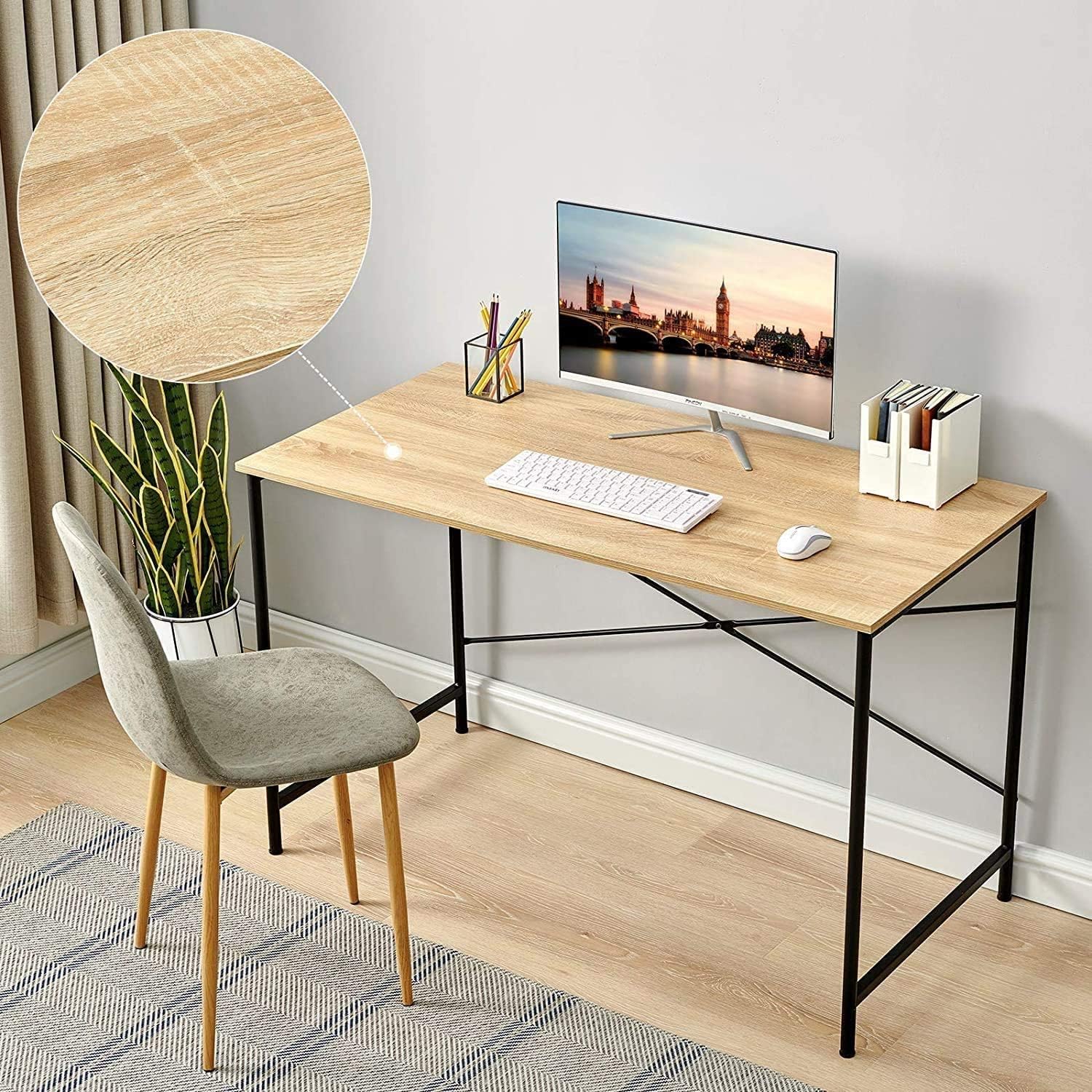 Escritorio de lectura para estudiante de 47 pulgadas, mesa de trabajo de madera, escritorio de computadora para oficina en casa y sala de estar