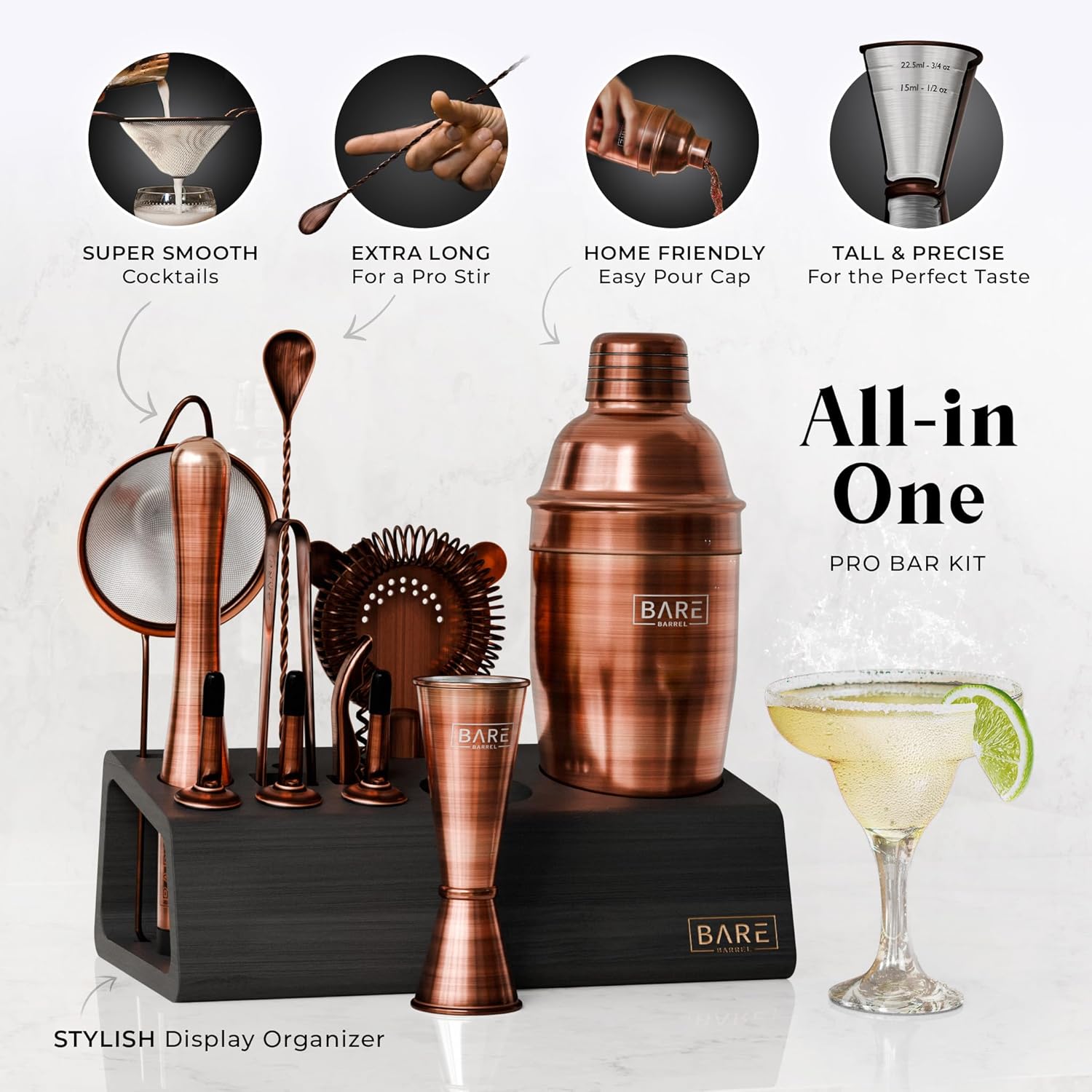BARE BARREL Mixology Bartender Kit Bar Set  Juego de coctelera de 14 piezas  Herramientas de mezcla de Martini Barware para el hogar  Incluye 35