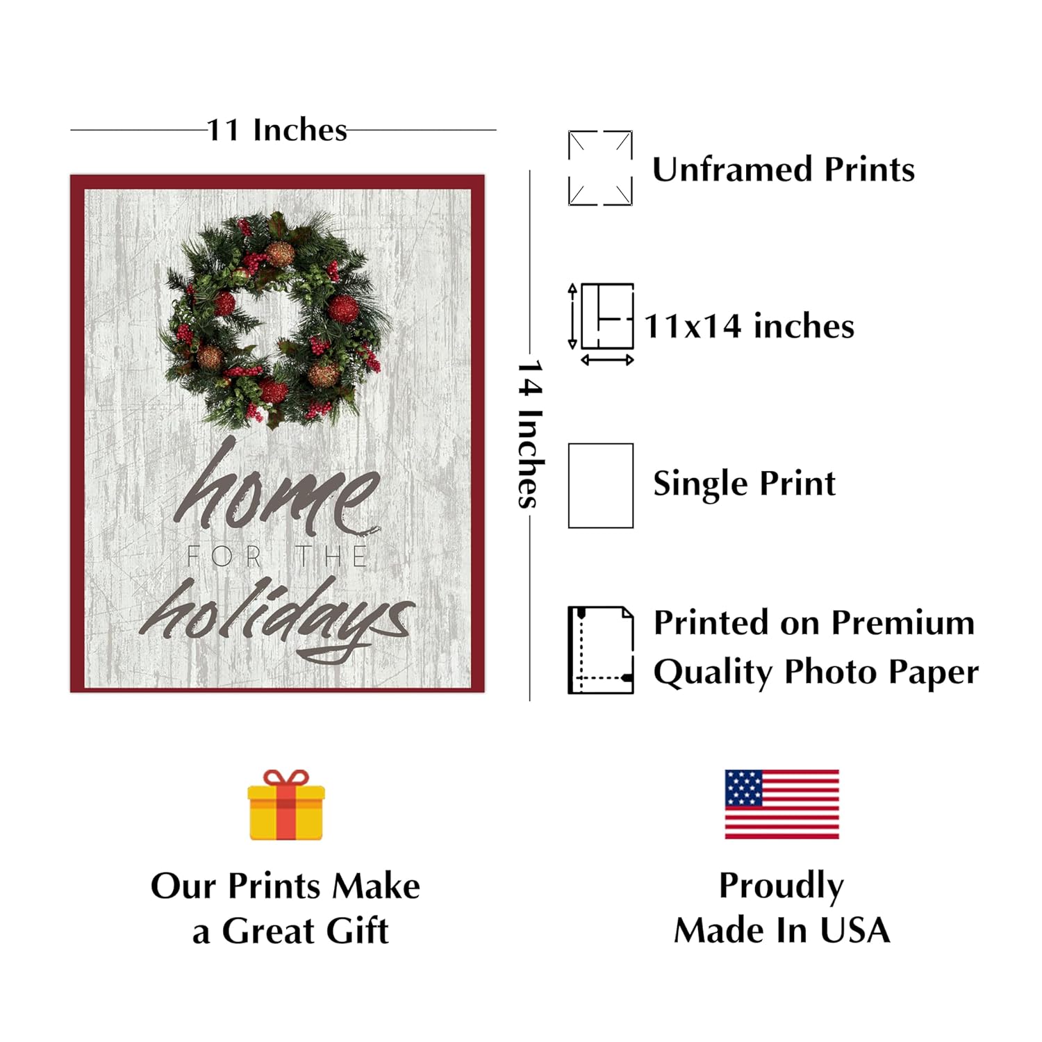 Home for the Holidays – Holiday Wall Art, This Inspirational Christian Wall Art Aesthetic Print wReplica Wood Design Is Perfect For Home Decor,