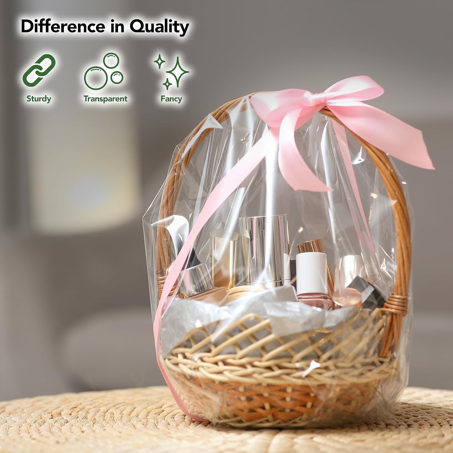 Seal Fresh Bolsas de celofán extra grandes (cinta y cesta no incluidas)  16 x 24 pulgadas (25 unidades)  Bolsas de envoltura de cesta transparente,