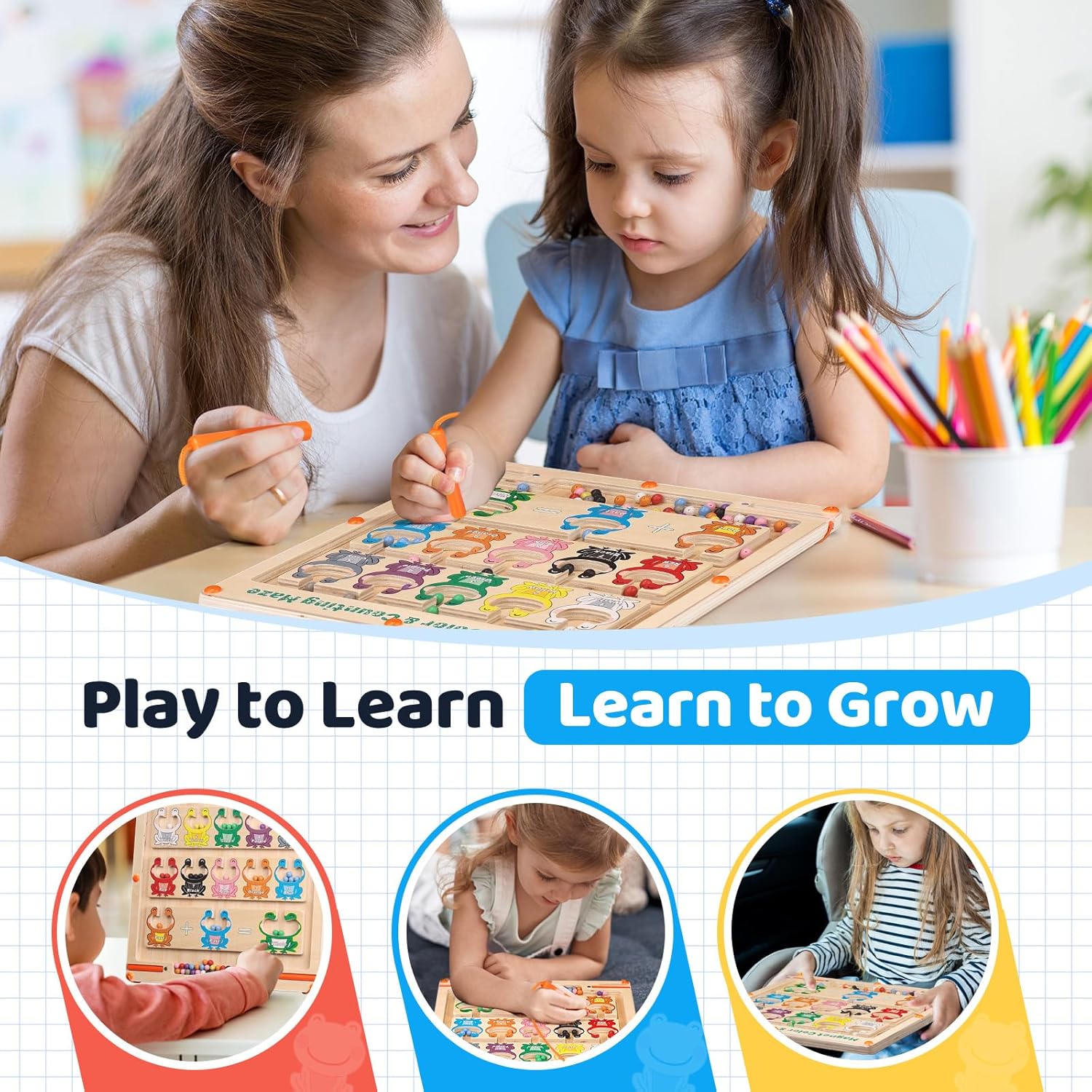 Juguetes Montessori magnéticos de color y números, imán de madera, juego de colores, aprendizaje y conteo, tablero de rompecabezas para niños