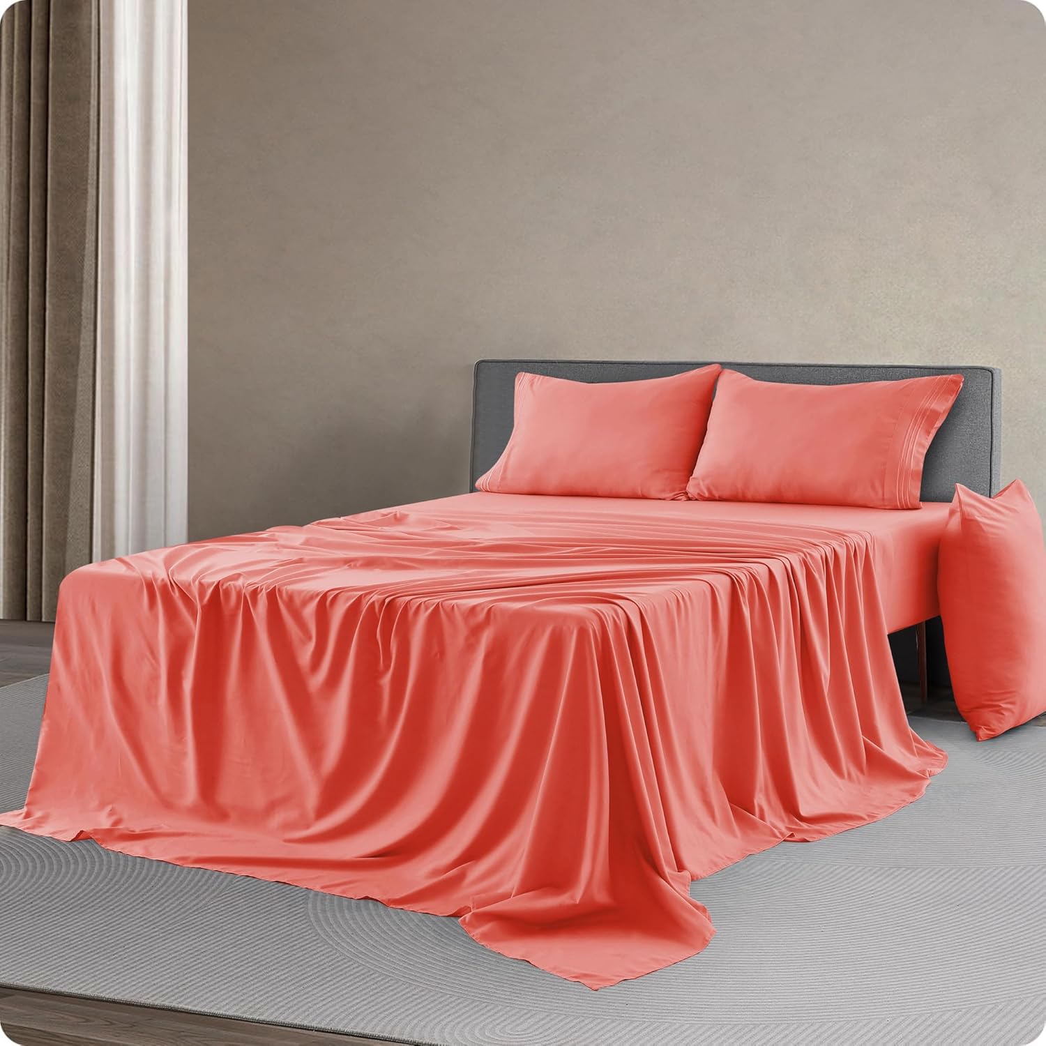 LDC LUX DECOR COLLECTION Sábanas  Juego de sábanas de 6 piezas tamaño matrimonial  Sábanas de microfibra cepillada  Sábanas y fundas de almohada de
