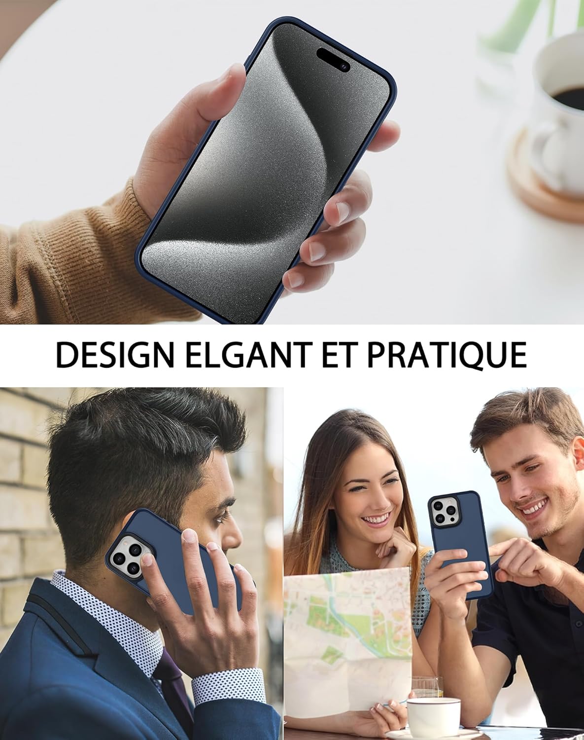 Foluu Funda delgada para iPhone 15 Pro Max 2023-2X protector de pantalla de vidrio templado y 2 protectores de lente de cámara, parte trasera de