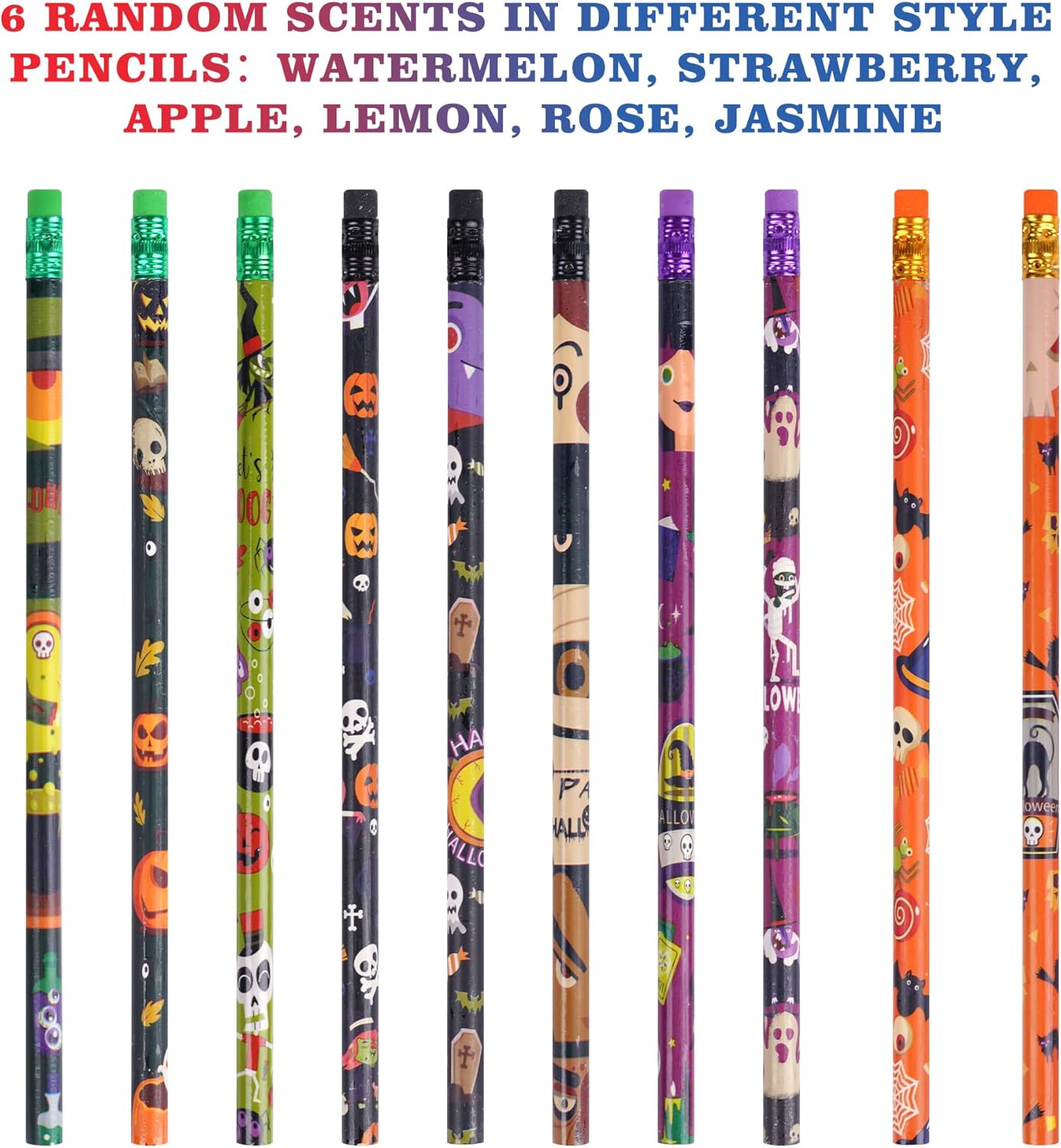 100 lápices de Halloween, lápices perfumados, lápices escolares, 10 estilos olorosos, lápices de colores con elementos de frutas para profesores,