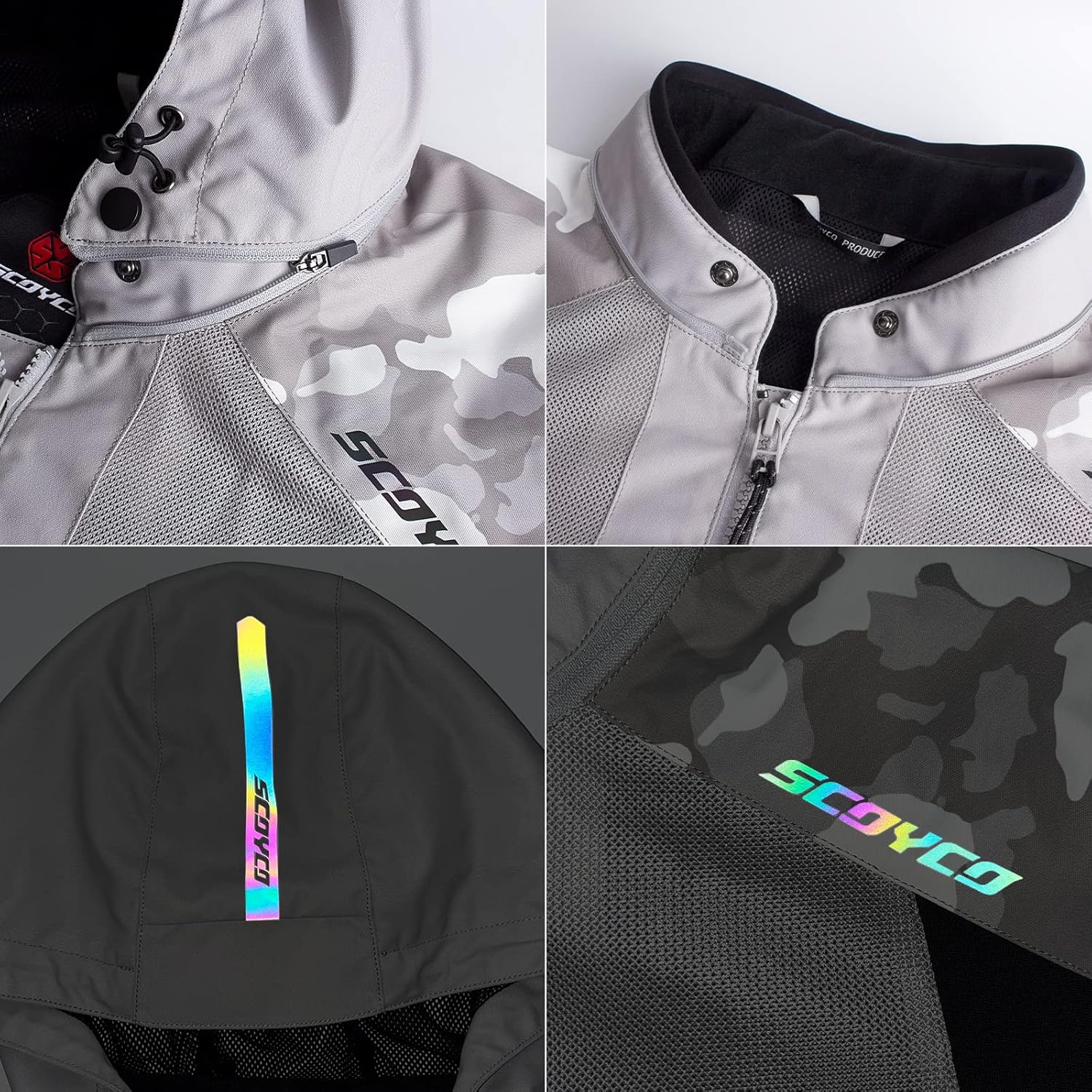 Scoyco Chaqueta de motocicleta con capucha y cremallera blindada CE con capucha extraíble para todas las estaciones