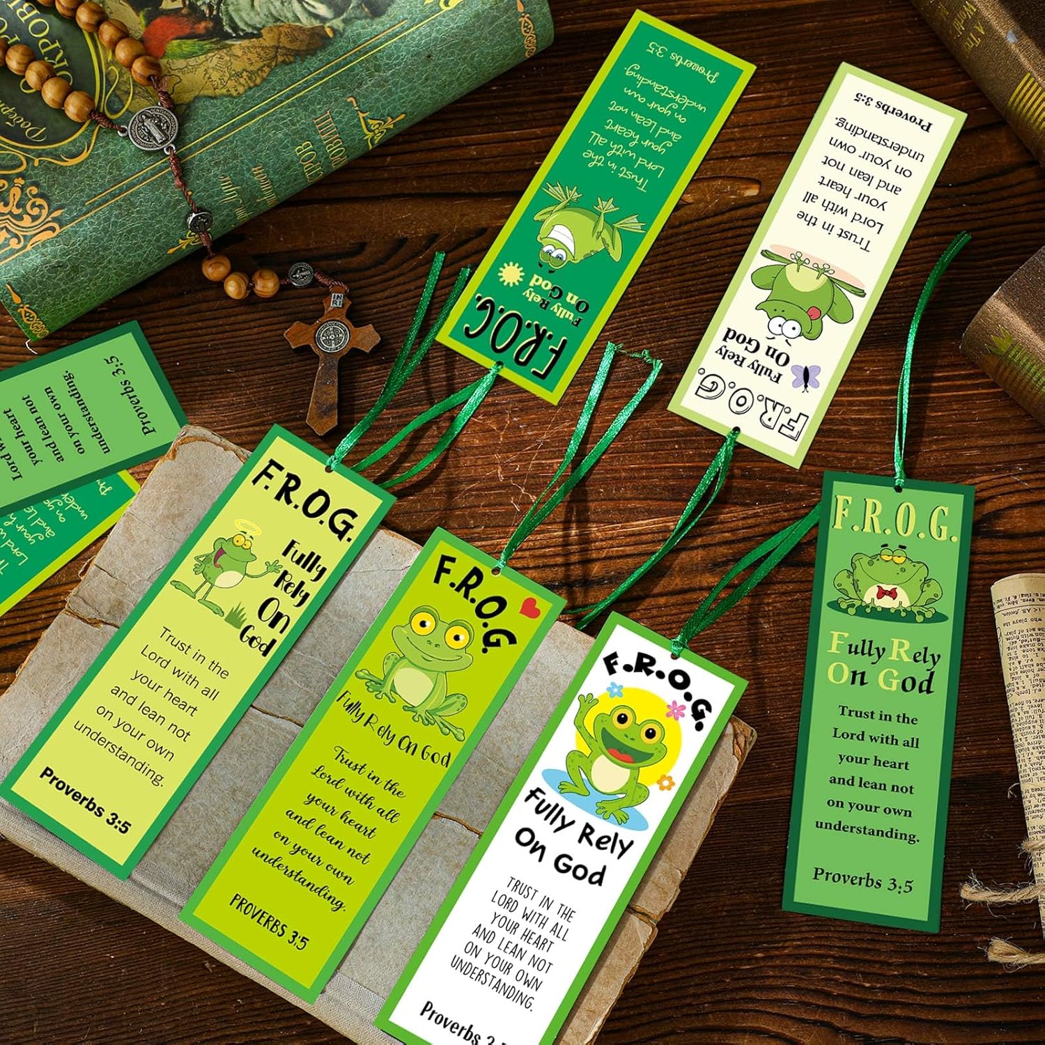 60 marcapáginas con texto en inglés “Rely On God Frog” F. R. O. G. Cristiano con versículos bíblicos, regalo para niños, marcadores inspiradores