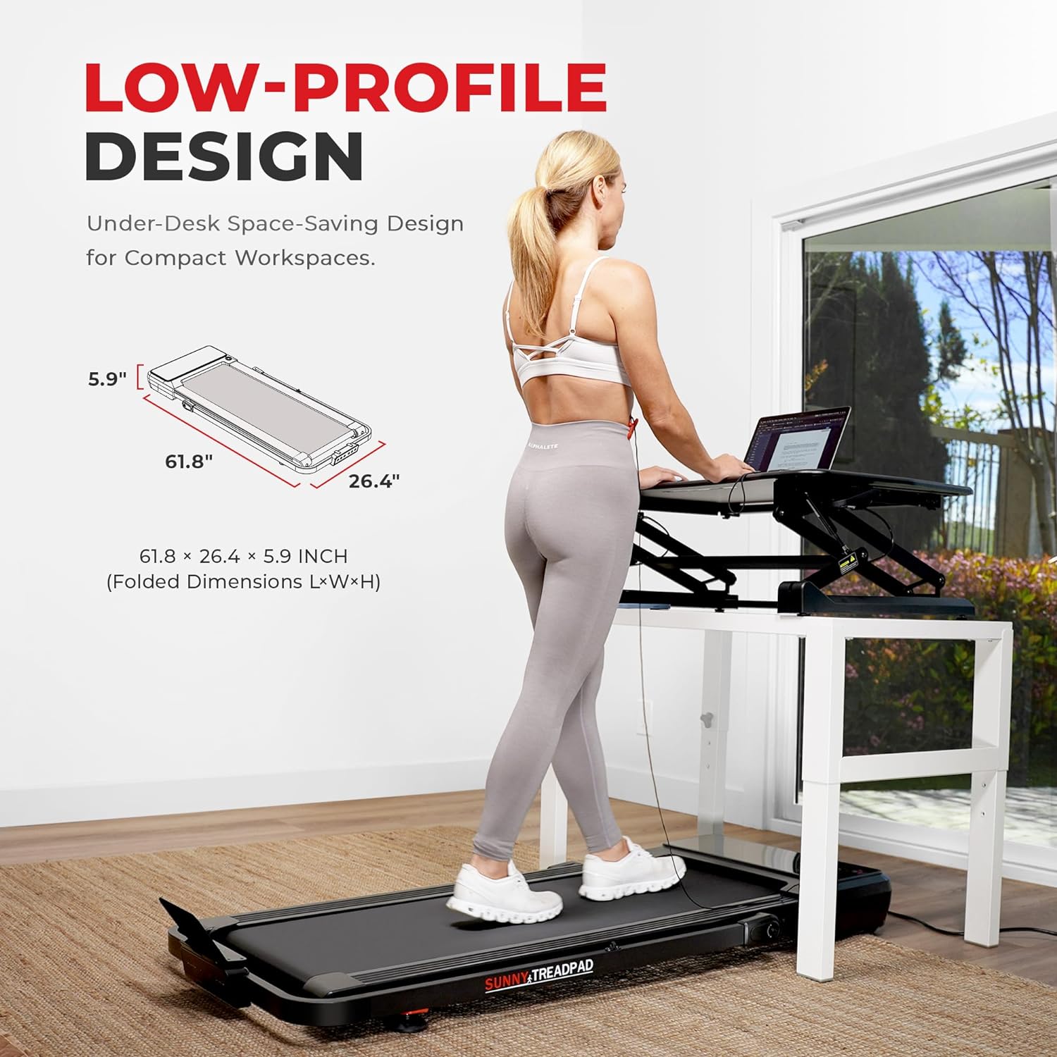 Sunny Health & Fitness Treadpad Pacer – Cinta de correr con doble modo de inclinación automática de 6 niveles y conectividad Bluetooth mejorada con