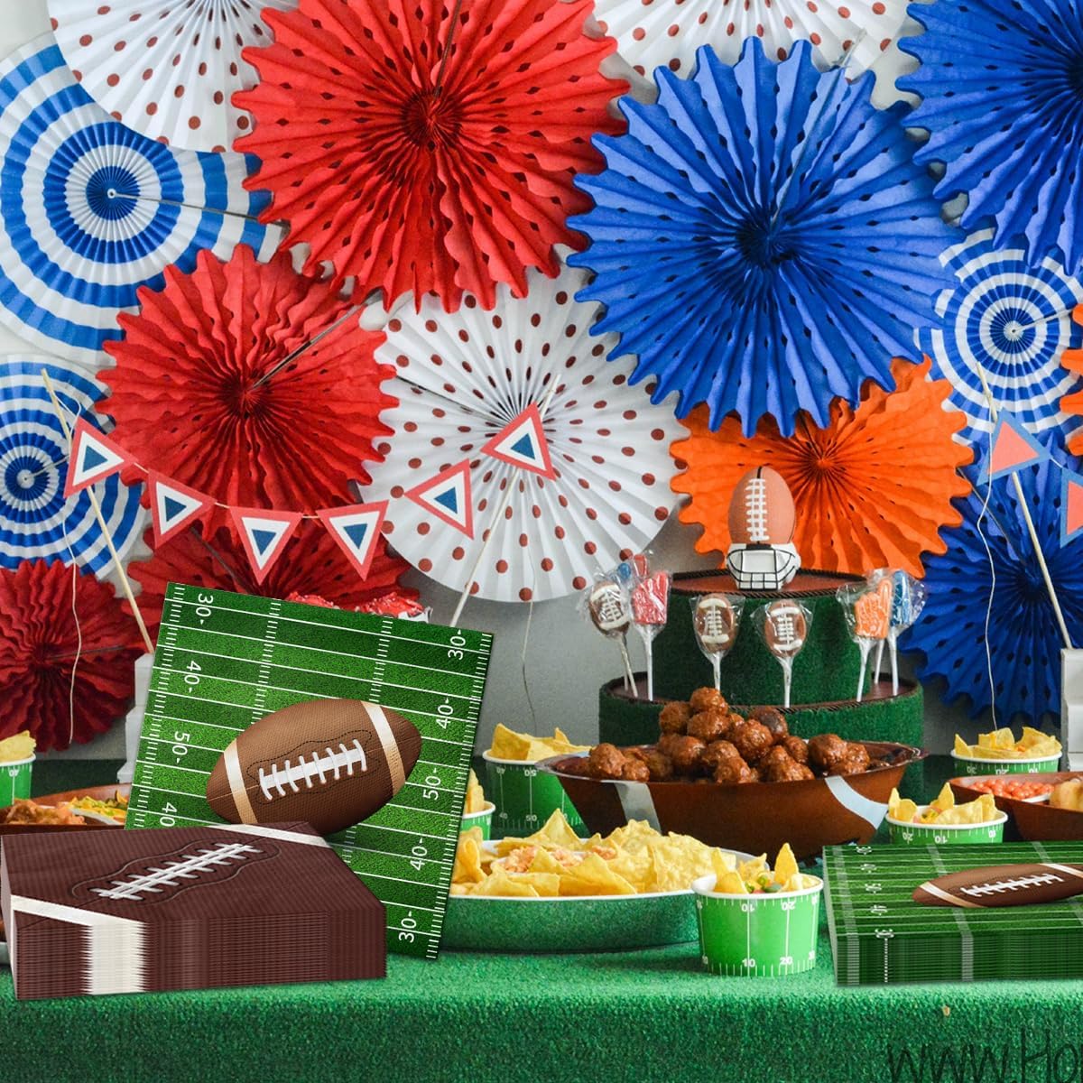 Suministros de fiesta de cumpleaños de fútbol, 40 servilletas de fiesta de fútbol, decoración de mesa temática de fútbol para touchdown fiesta de