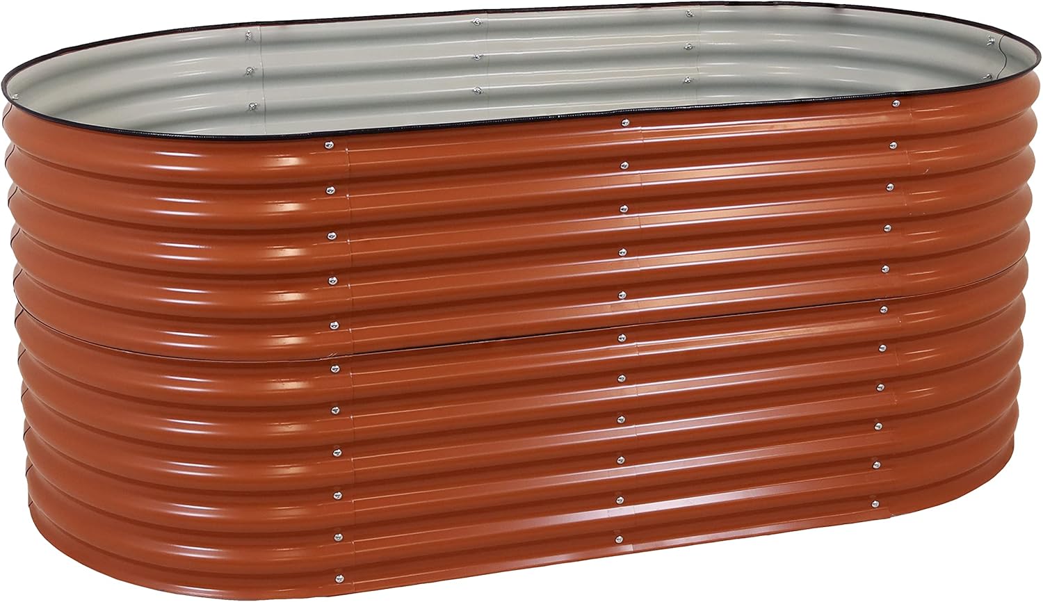 Sunnydaze Cama de jardín elevada ovalada de 79 pulgadas, kit de maceta apilable de acero para flores con borde de goma, color marrón
