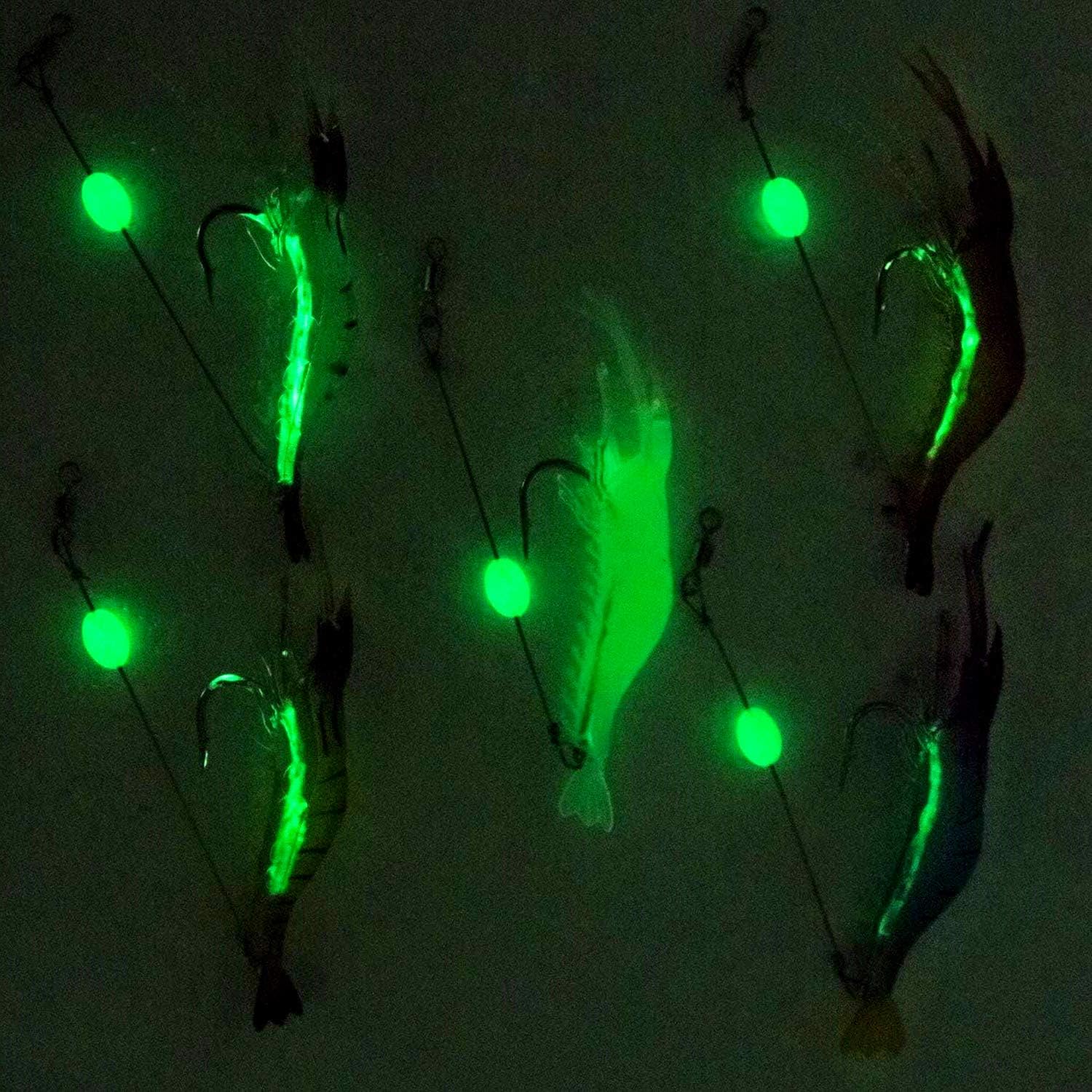 WANBY Señuelos de pesca para camarones de silicona artificial, set de cebo suave luminoso Swimbait Señuelo de pesca con ganchos, aparejos de pesca