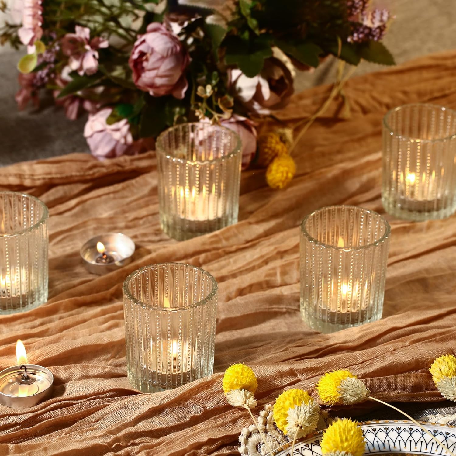 Capaniel 12 portavelas votivas de cristal, portavelas para centro de mesa, candelabros transparentes para decoración de bodas, cumpleaños,