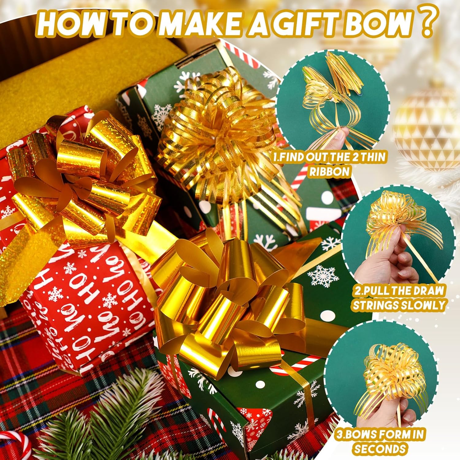 100 lazos de regalo de Navidad de 5 pulgadas con accesorio de envoltura de cinta, lazos de regalo de Navidad para cestas de vacaciones, decoración
