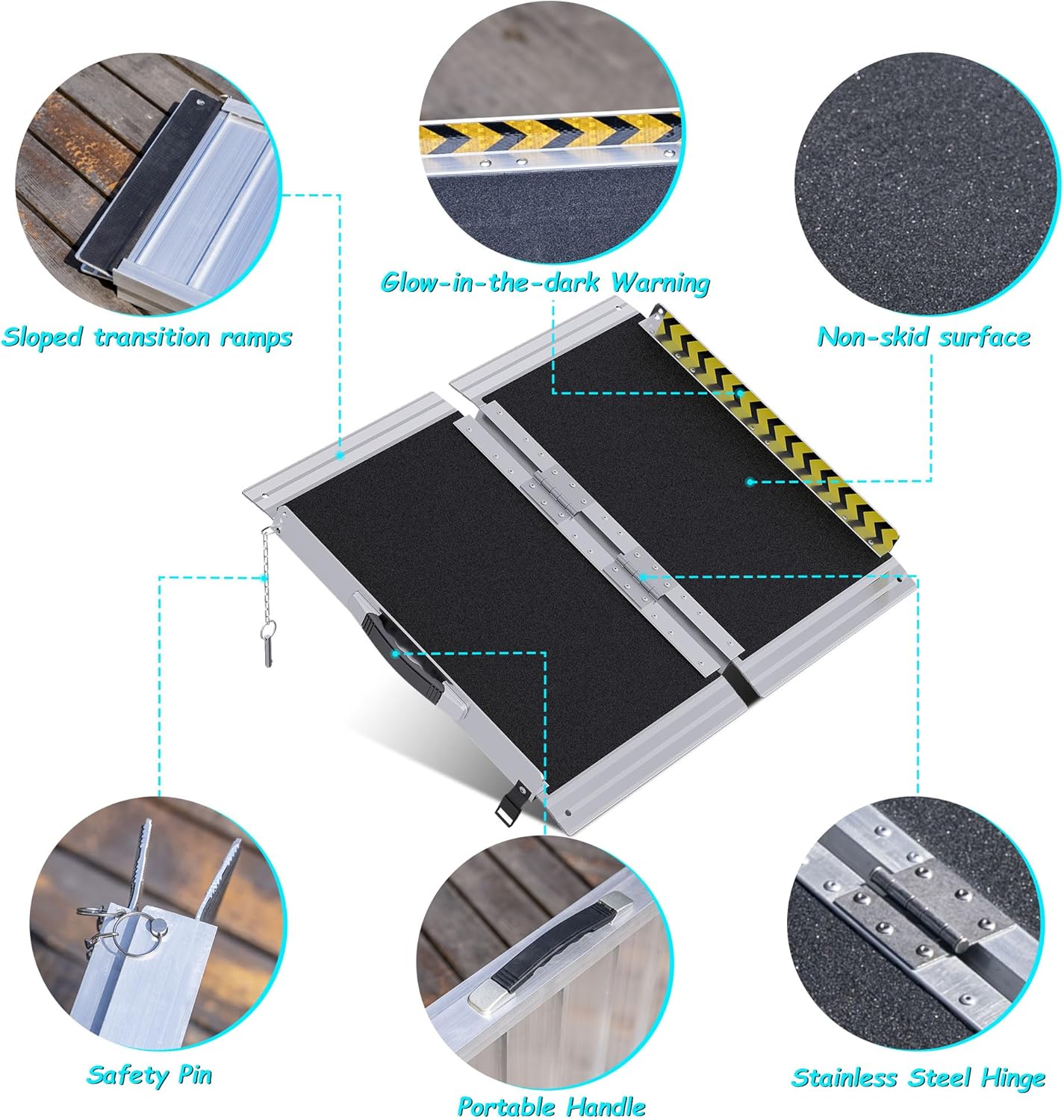 Rampa portátil para silla de ruedas de 2 pies, rampa portátil plegable de aluminio antideslizante, rampas para sillas de ruedas para el hogar,