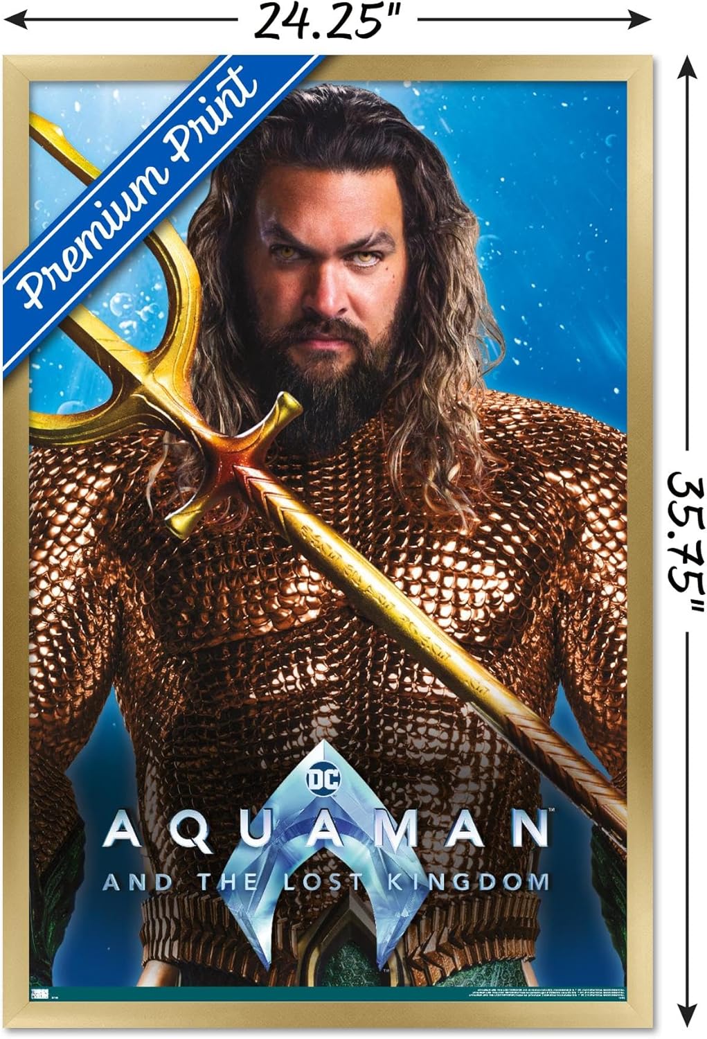 Trends International DC Comics Movie Aquaman y el Reino Perdido – Póster de pared de Aquaman, 22.37 x 34.00 pulgadas, versión enmarcada en oro