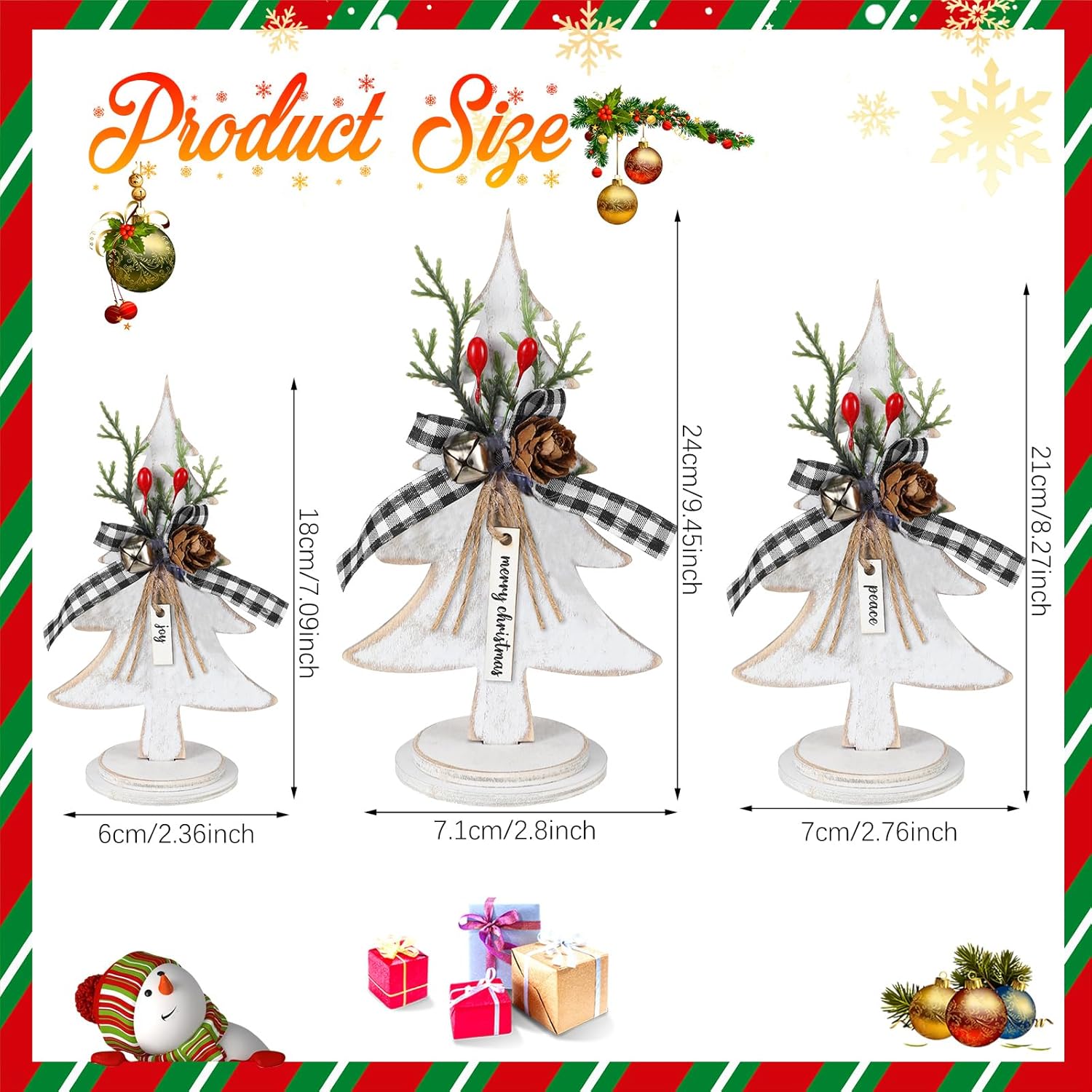 Soaoo 3 piezas de árboles de Navidad de madera, decoración de mesa, árboles de Navidad de madera rústica, centros de mesa independientes, centro de