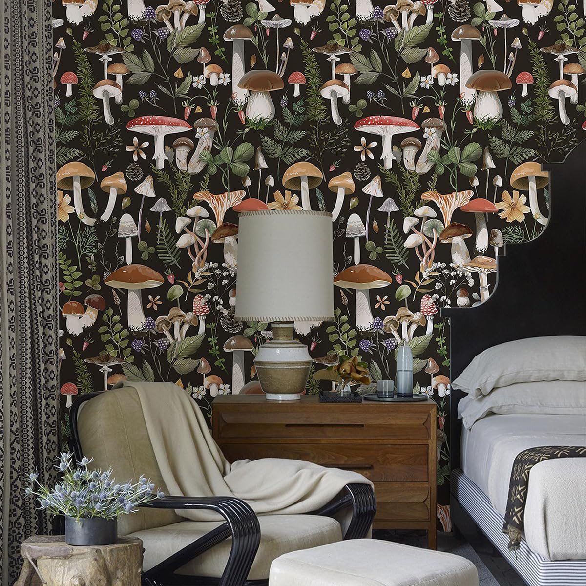 Papel tapiz autoadhesivo para despegar y pegar, papel de contacto para decoración de bañohogar, papel tapiz floral bohemio negro, papel tapiz de