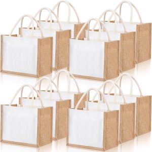 12 bolsas de yute reutilizables con asas, pequeña bolsa de regalo de lona en blanco, a prueba de agua, para boda, playa, bricolaje 12 bolsas de yute reutilizables con asas, pequeña bolsa de regalo de lona en blanco, a prueba de agua, para boda, playa, bricolaje