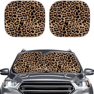 2 parasoles para parabrisas de automóvil, diseño de leopardo, plegables, de acordeón, parasol para ventana delantera, bloquea los rayos UV para 2 parasoles para parabrisas de automóvil, diseño de leopardo, plegables, de acordeón, parasol para ventana delantera, bloquea los rayos UV para
