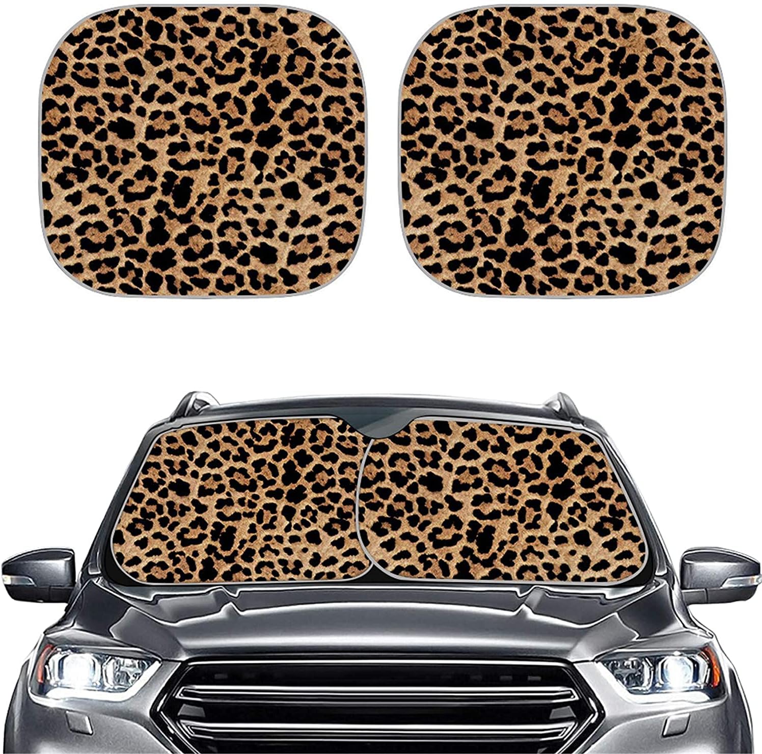 2 parasoles para parabrisas de automóvil, diseño de leopardo, plegables, de acordeón, parasol para ventana delantera, bloquea los rayos UV para